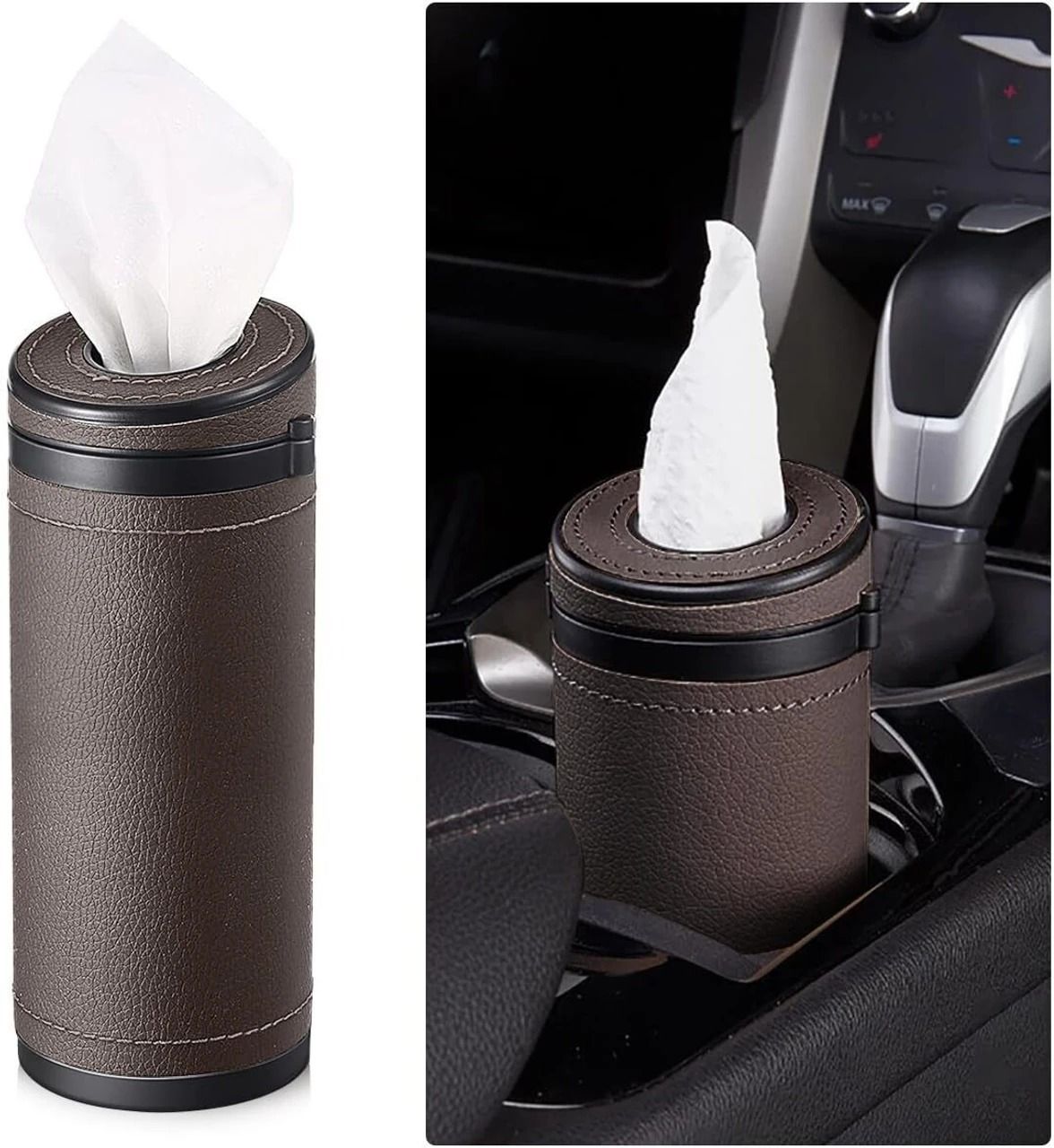 aurave Cylinder Leather Car Tissue Holder with Emergency Window Breaker Tip Vehicle Tissue Dispenser-picture-23