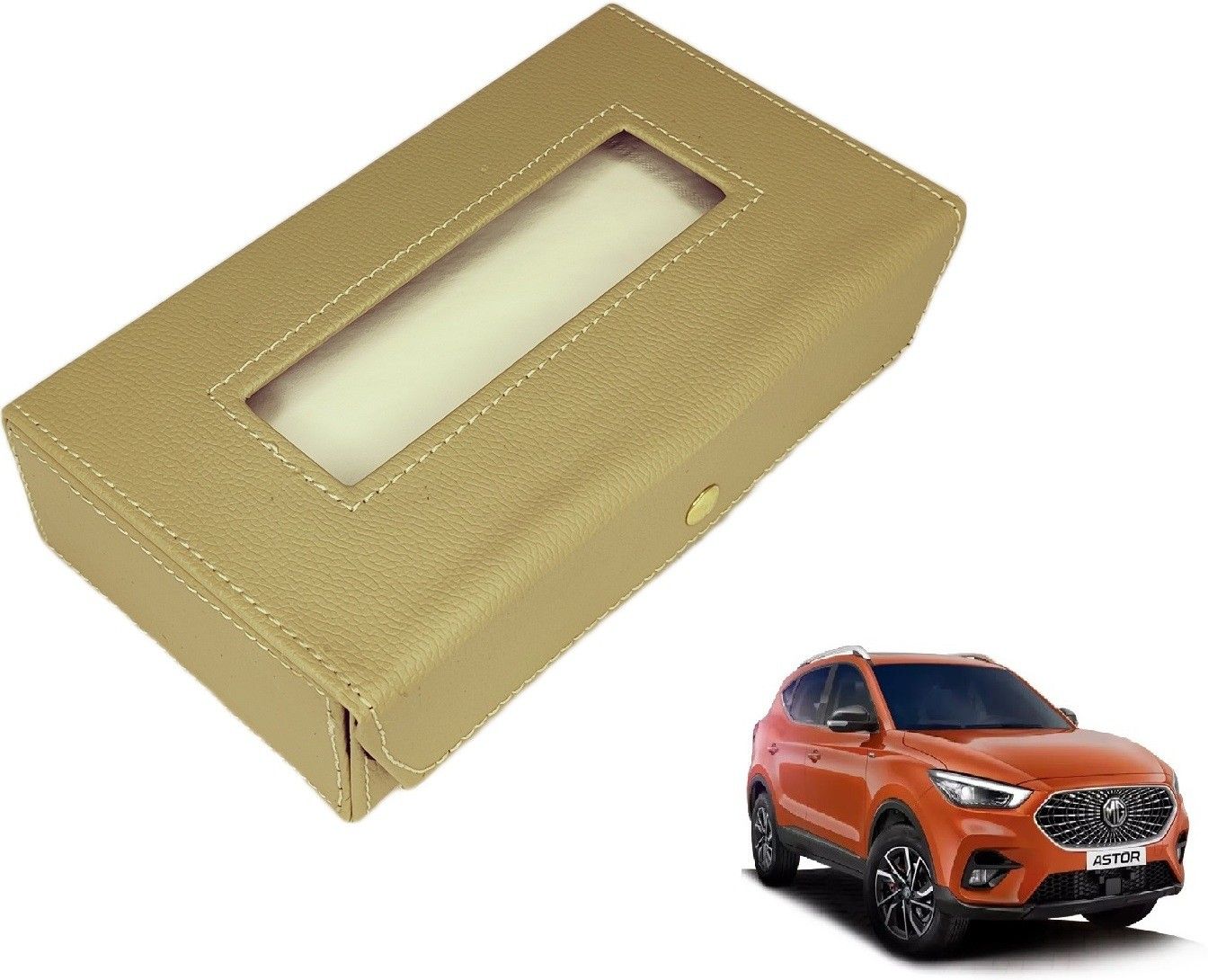 Basic-Beige Tissue Box Leatherette-263 Vehicle Tissue Dispenser-image-11