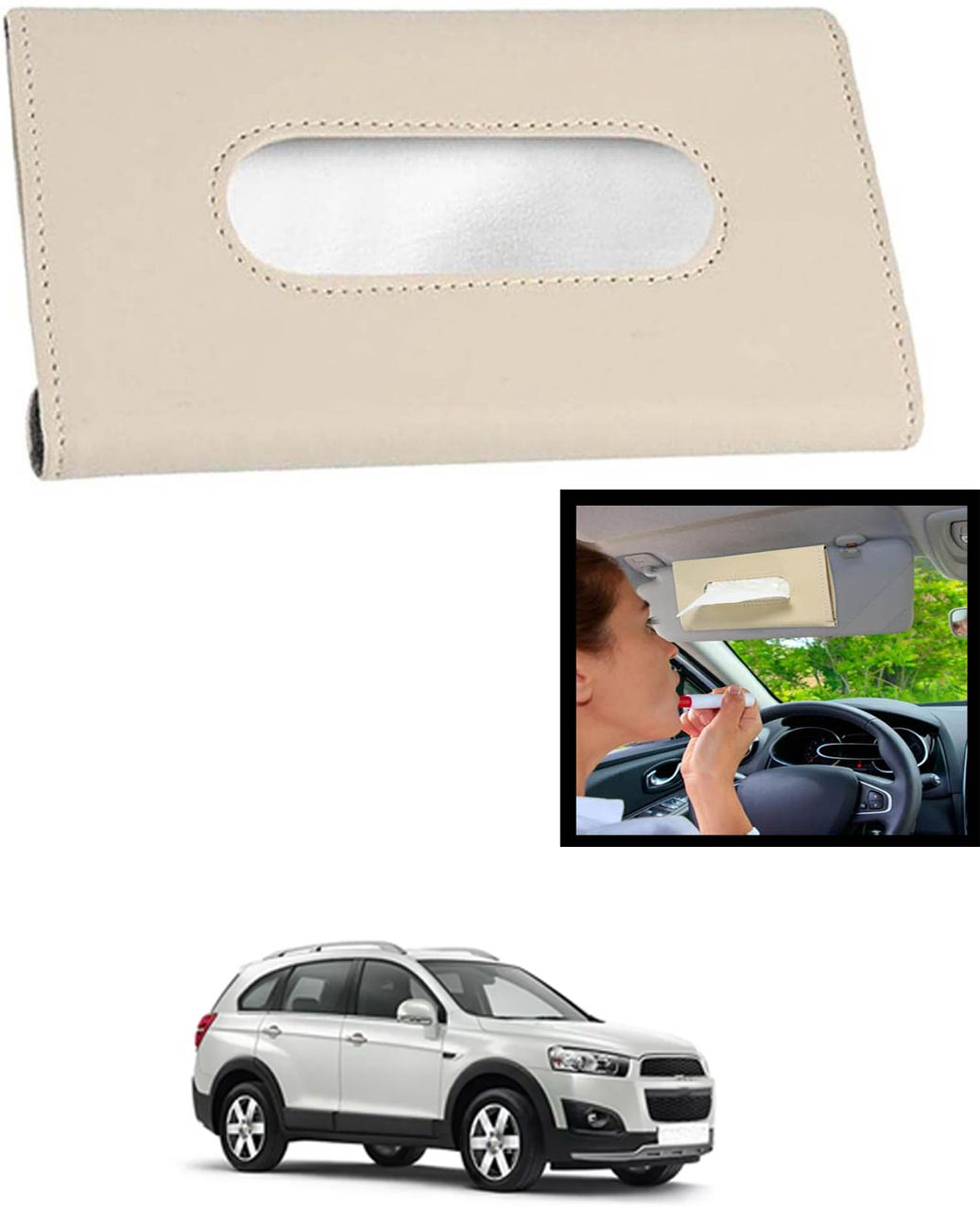 maties Universal Leatherite Rectangle Beige Tissue Box For Car/office/Home-48 Vehicle Tissue Dispenser-picture-39