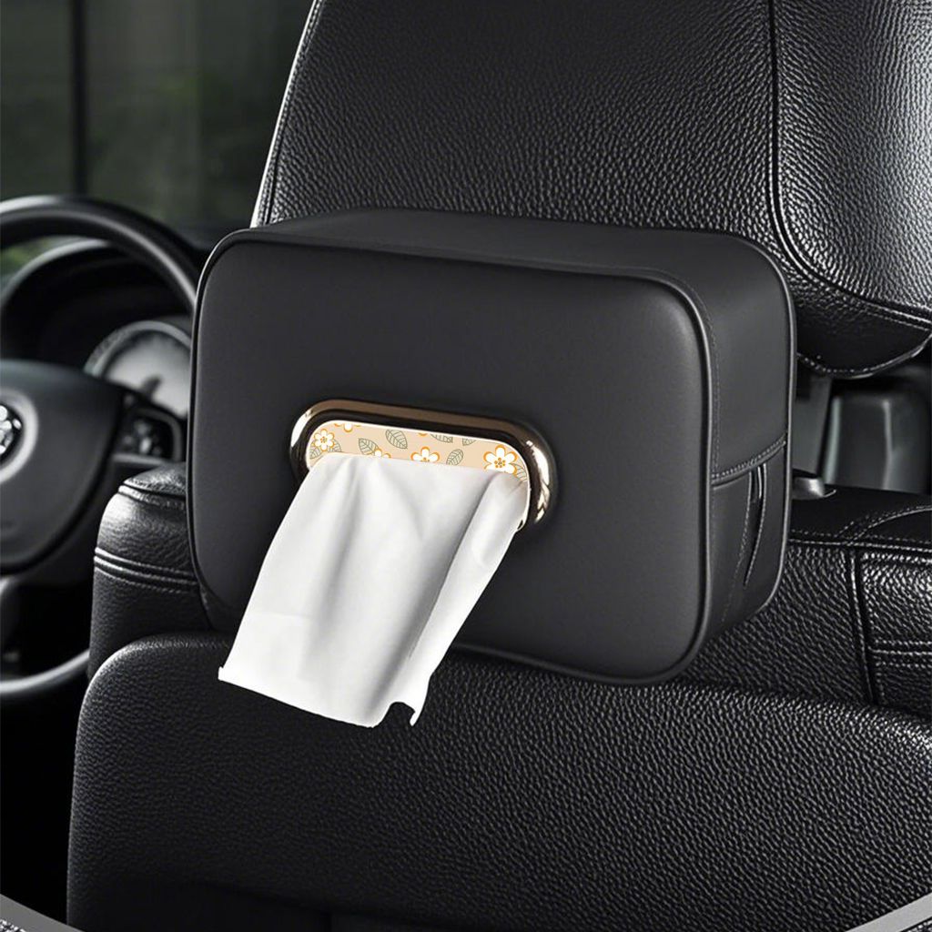 Black Car Tissue Box Case with Strap and Zipper Refillable Vehicle Tissue Dispenser-image-4