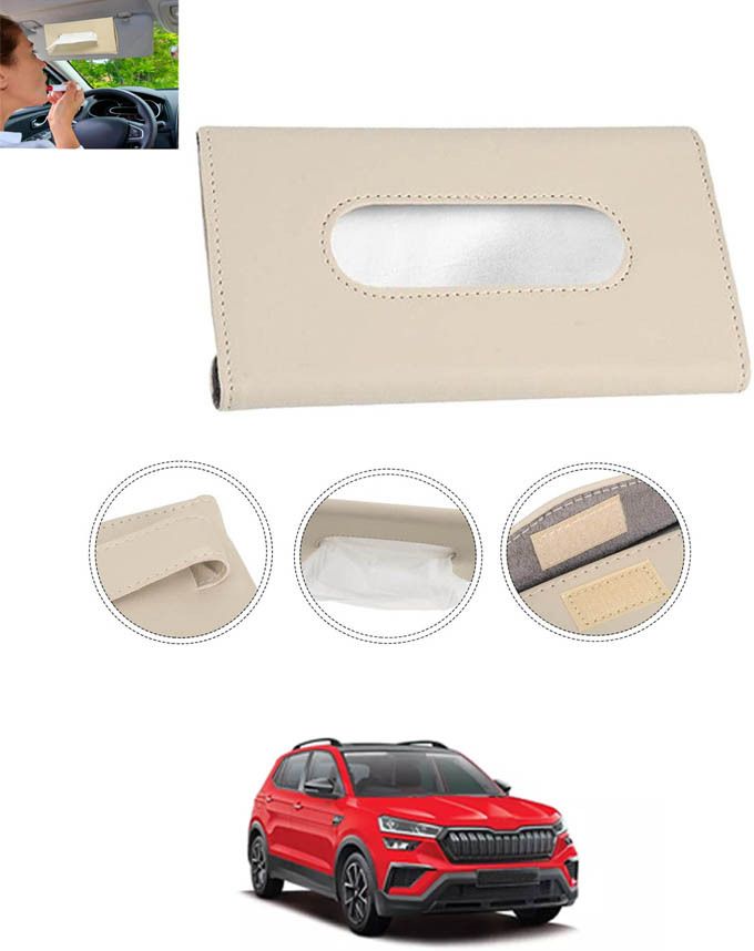 Universal Leatherite Beige Rectangle Tissue Paper Box/Dispencer For Car-167 Vehicle Tissue Dispenser-image-46