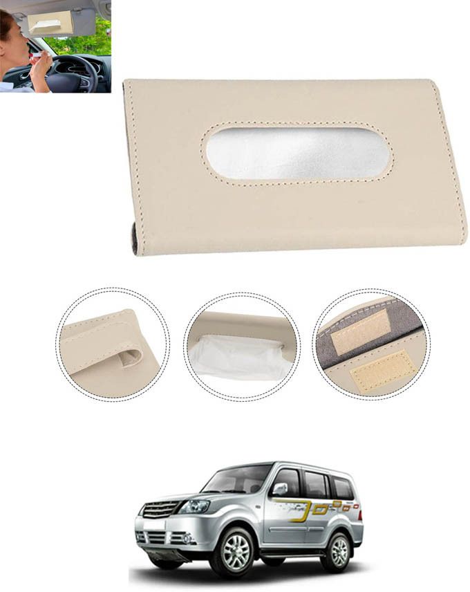 Universal Leatherite Beige Rectangle Tissue Paper Box/Dispencer For Car-121 Vehicle Tissue Dispenser-image-2