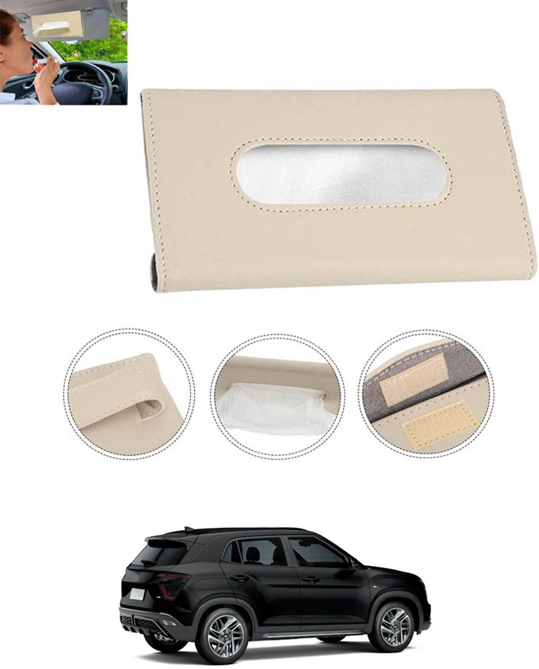 Universal Leatherite Beige Rectangle Tissue Paper Box/Dispencer For Car-69 Vehicle Tissue Dispenser-image-6