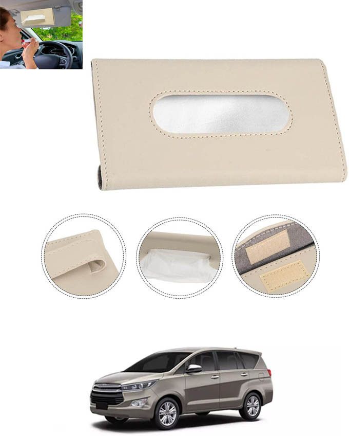 Beige Leatherite Rectangle Shape Fancy Design Tissue Dispencer For Car-62 Vehicle Tissue Dispenser-image-20