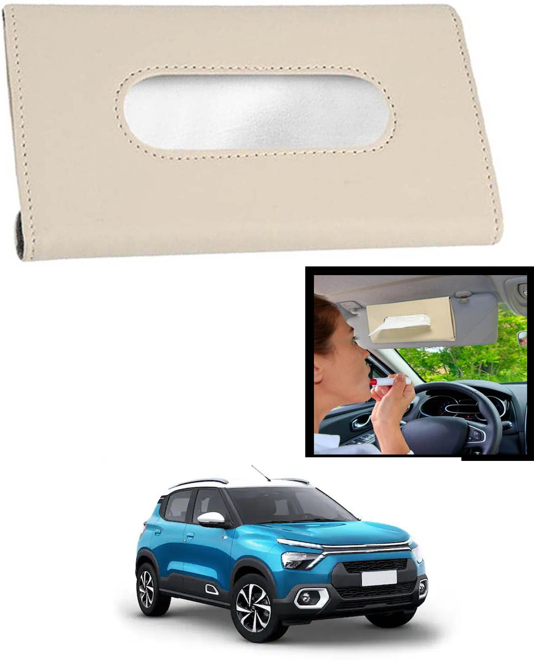 maties Universal Leatherite Rectangle Beige Tissue Box For Car/office/Home-81 Vehicle Tissue Dispenser-picture-21