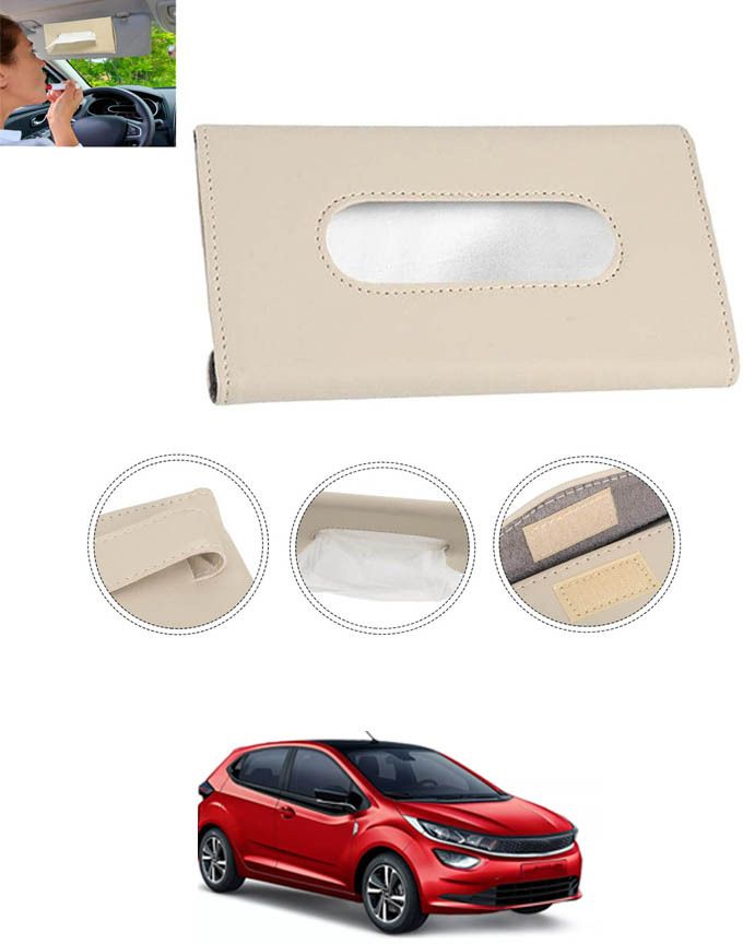 Universal Leatherite Beige Rectangle Tissue Paper Box/Dispencer For Car-16 Vehicle Tissue Dispenser-image-10
