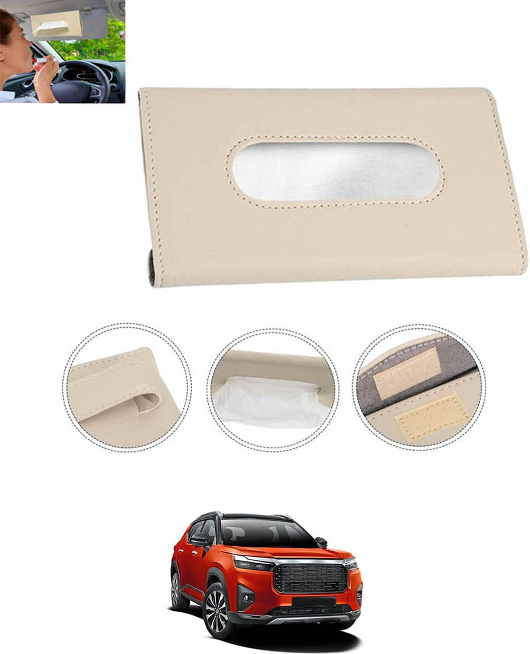 Beige Leatherite Rectangle Shape Fancy Design Tissue Dispencer For Car-324 Vehicle Tissue Dispenser-image-11