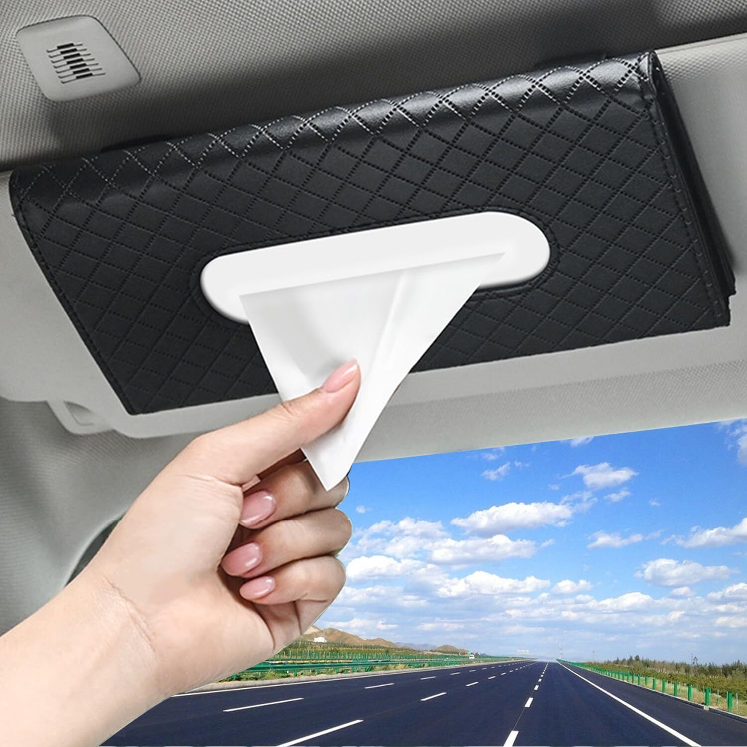 bonsly Car Visor Tissue Holder Premium PU Leather Napkin Holder Vehicle Tissue Dispenser-picture-17