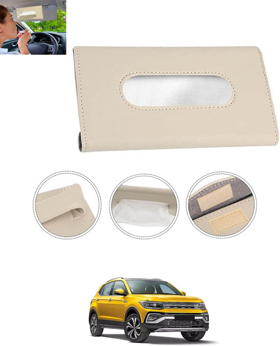 Universal Leatherite Beige Rectangle Tissue Paper Box/Dispencer For Car-261 Vehicle Tissue Dispenser-image-11