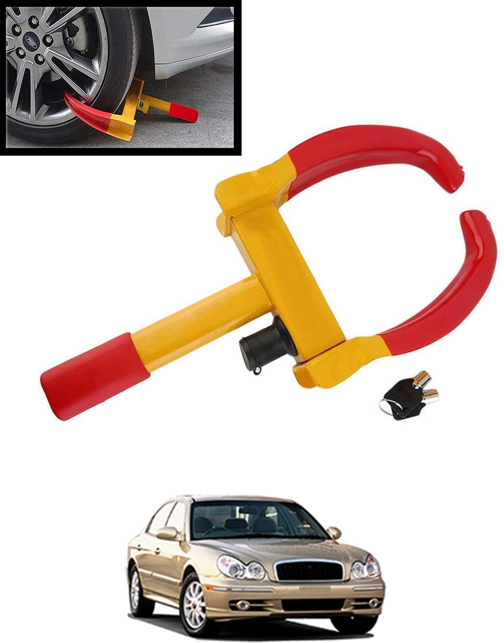 maties Red/Yellow Anti Theft Wheel Lock With Key For Car Extra Safety -245 Universal Wheel Lock Protector With Keys For Car/Bike/Scooty -245 Wheel Lock-picture-13