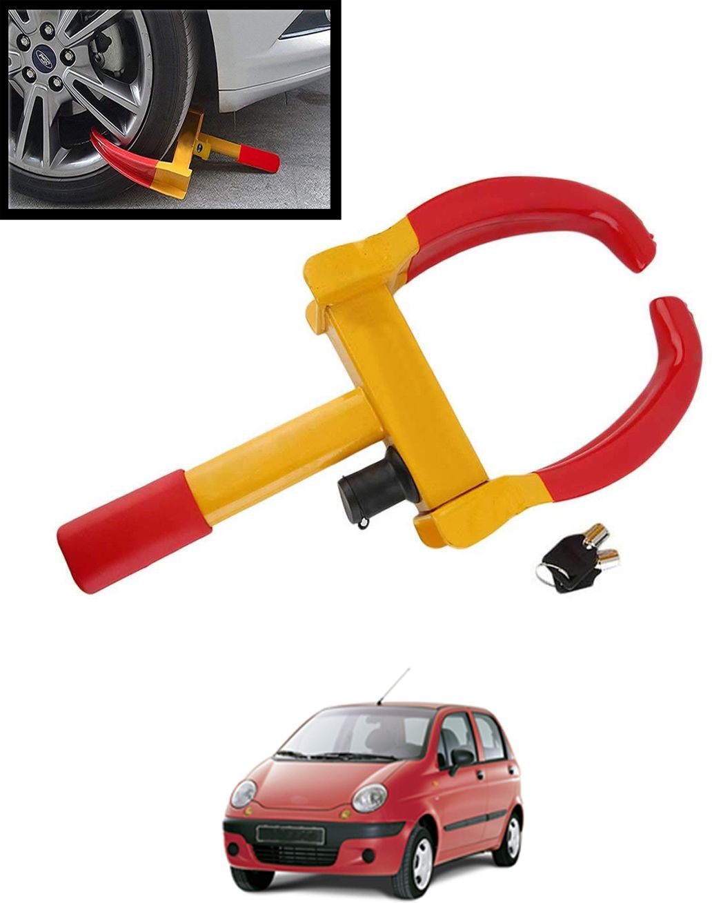 maties Red/Yellow Anti Theft Wheel Lock With Key For Car Extra Safety -184 Universal Wheel Lock Protector With Keys For Car/Bike/Scooty -184 Wheel Lock-picture-44