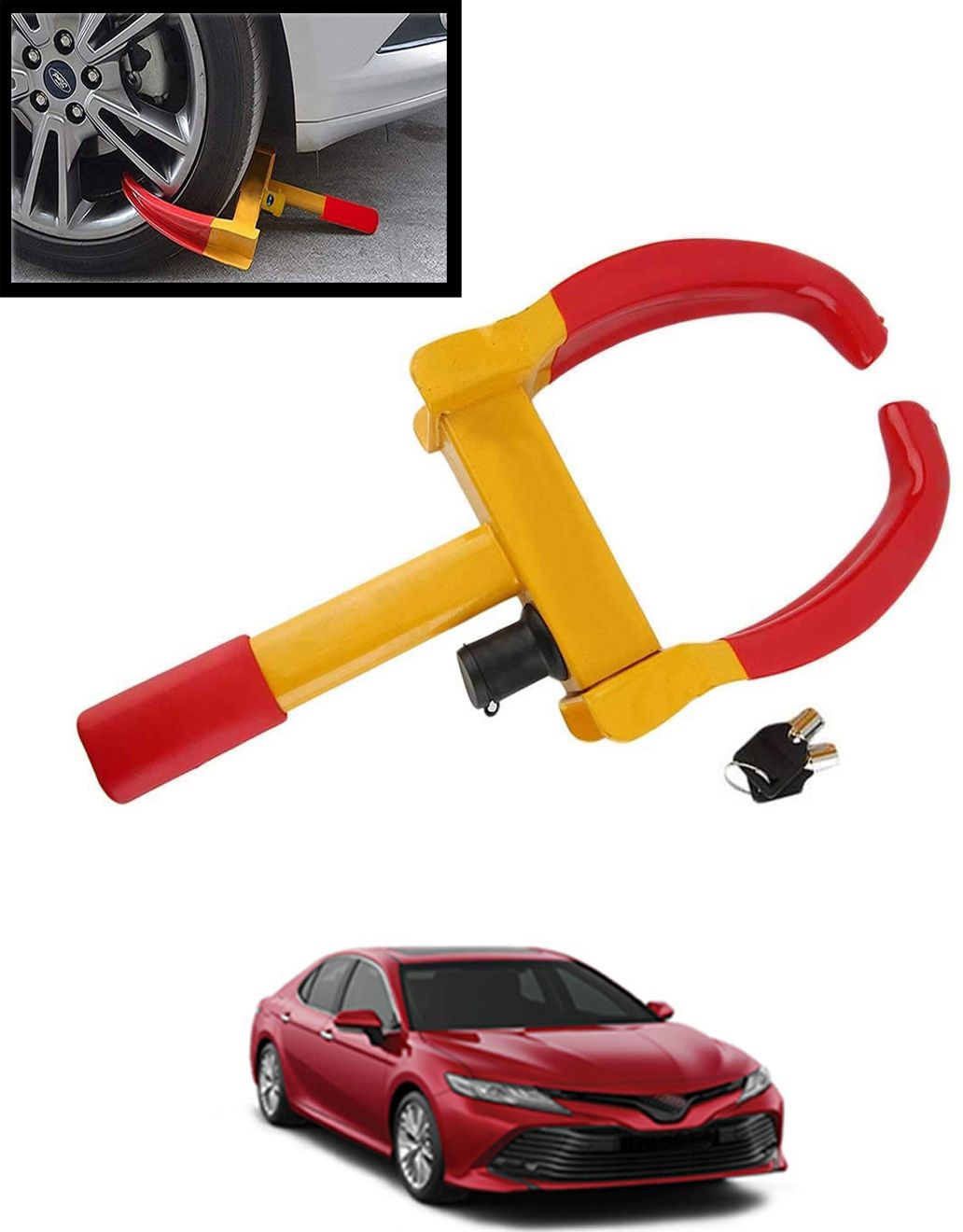 maties Red/Yellow Anti Theft Wheel Lock With Key For Car Extra Safety -47 Universal Wheel Lock Protector With Keys For Car/Bike/Scooty -47 Wheel Lock-picture-26