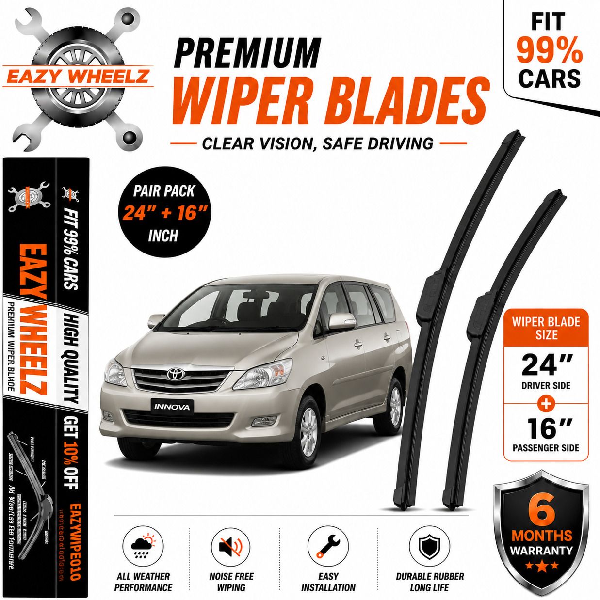 eazy wheelz Windshield Wiper For Toyota Innova, Innova 2.0L, Innova 2.5 GX (Diesel) 7 Seater-picture-18