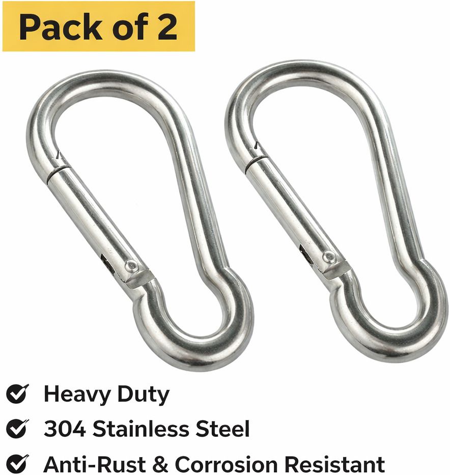 Heavy Stainless Steel Carabiner Hook 7 cm | Multi-Purpose Climbing, Gym,Swing Locking Carabiner