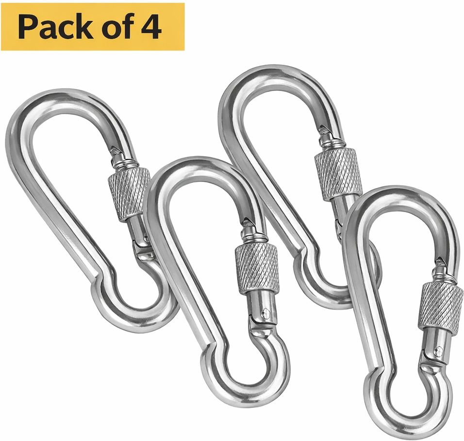 Heavy Duty Carabiner Hook Pack of 4 | Multipurpose Hanging & Safety Clip Locking Carabiner
