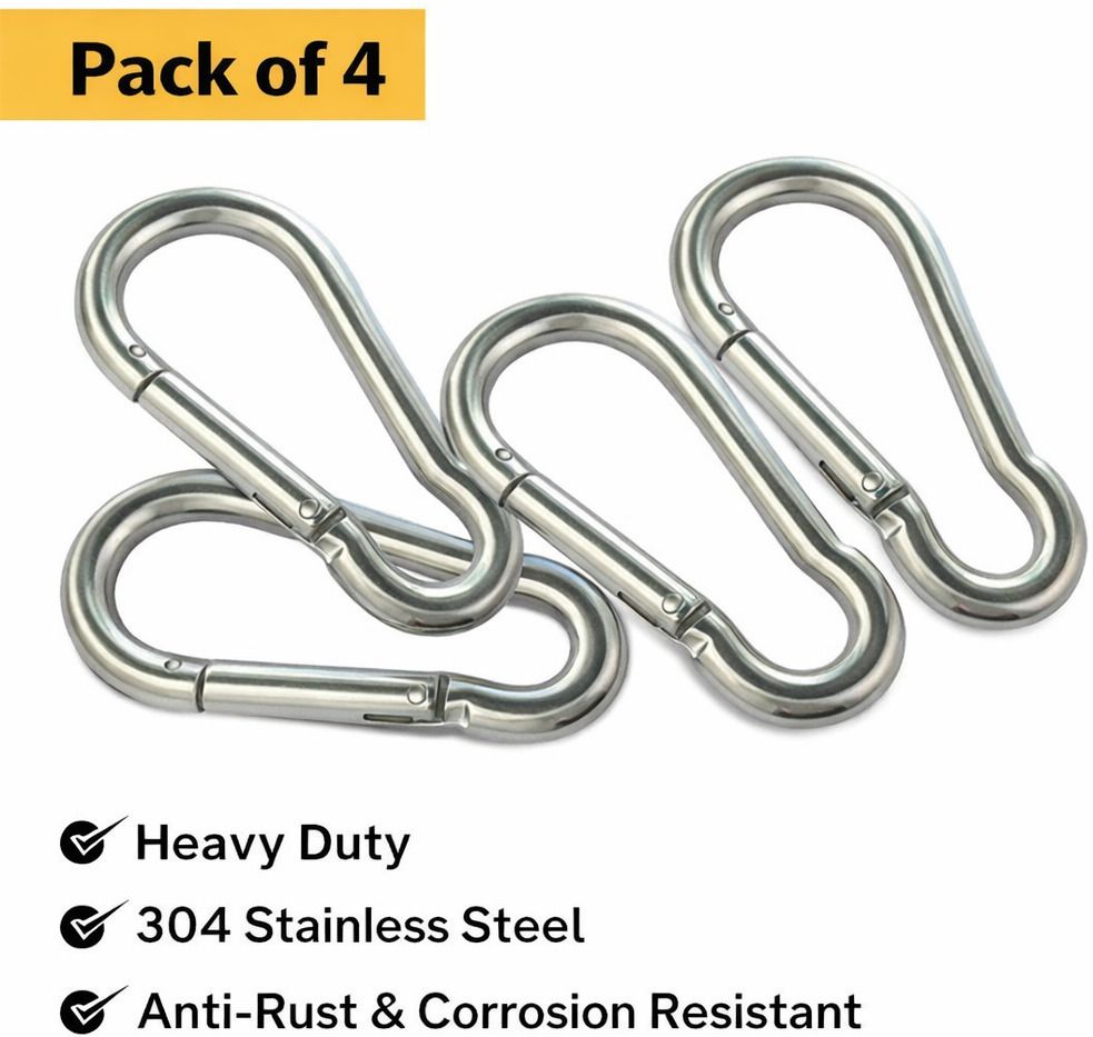 Heavy Stainless Steel Carabiner Hook| Multi-Purpose Camping, Gym, Swing, Rope Locking Carabiner