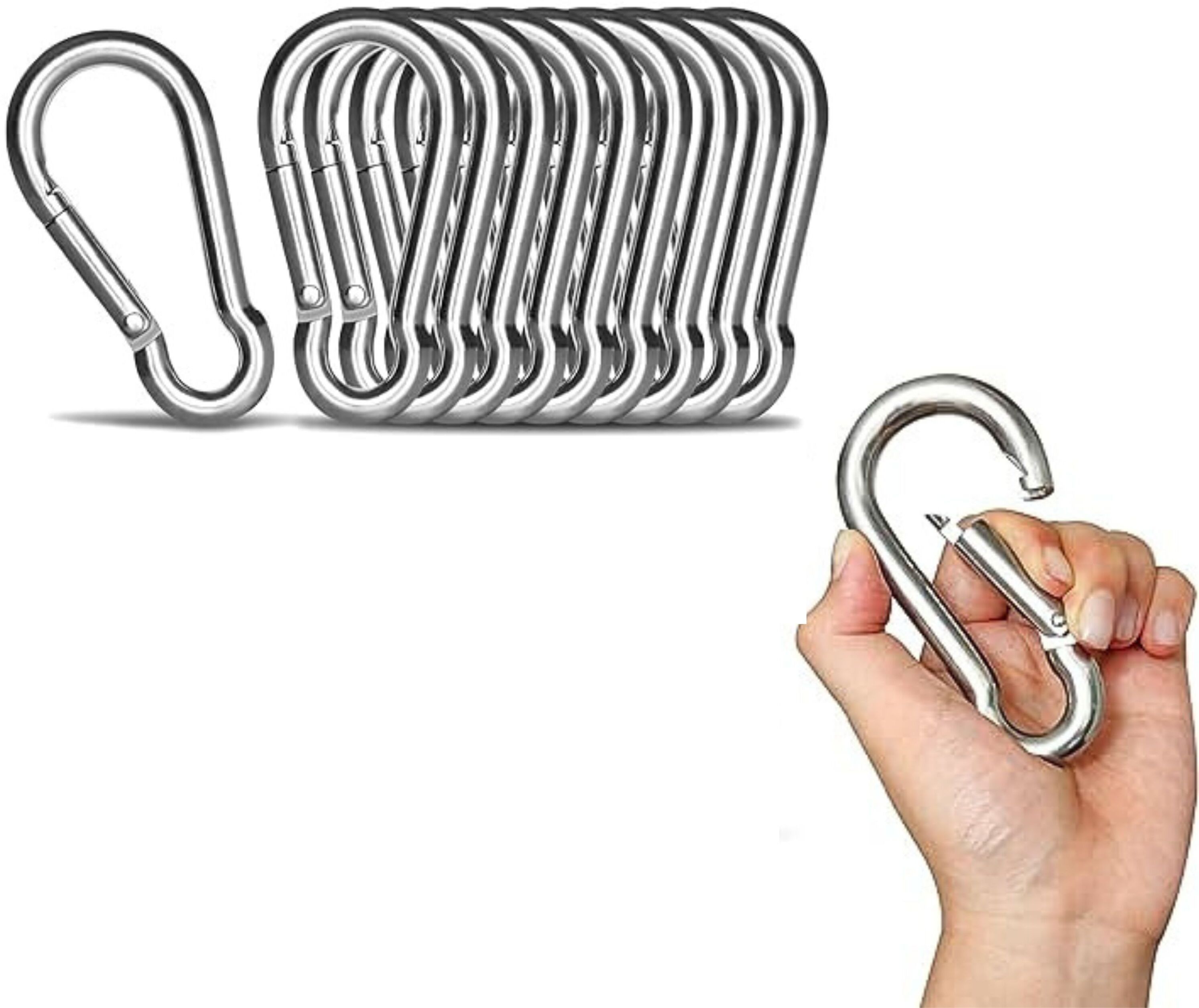 3 Inch Stainless Steel Spring Snap Hook Carabiner/Hook Swing Connector Set of 10 Locking Carabiner-image-23