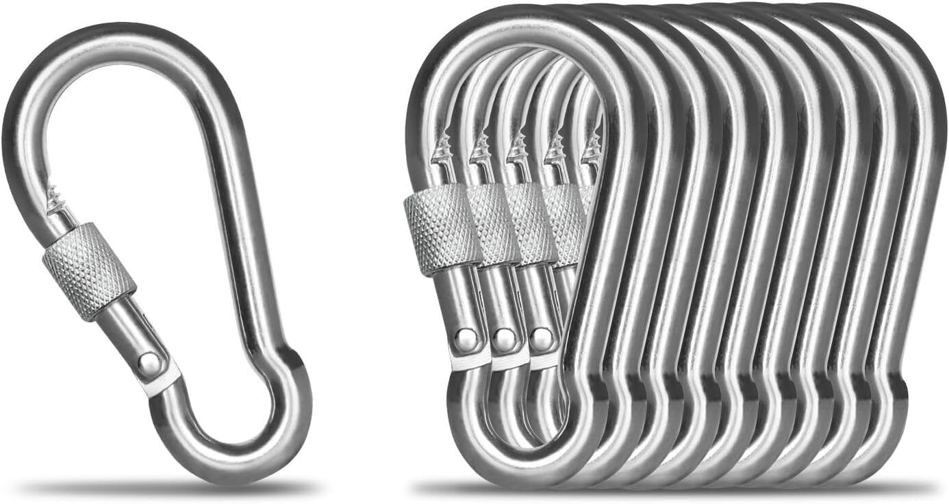 erza Fitness M8x80mm Heavy Duty Safety Lock Cable Attachment 8PC Locking Carabiner-picture-28