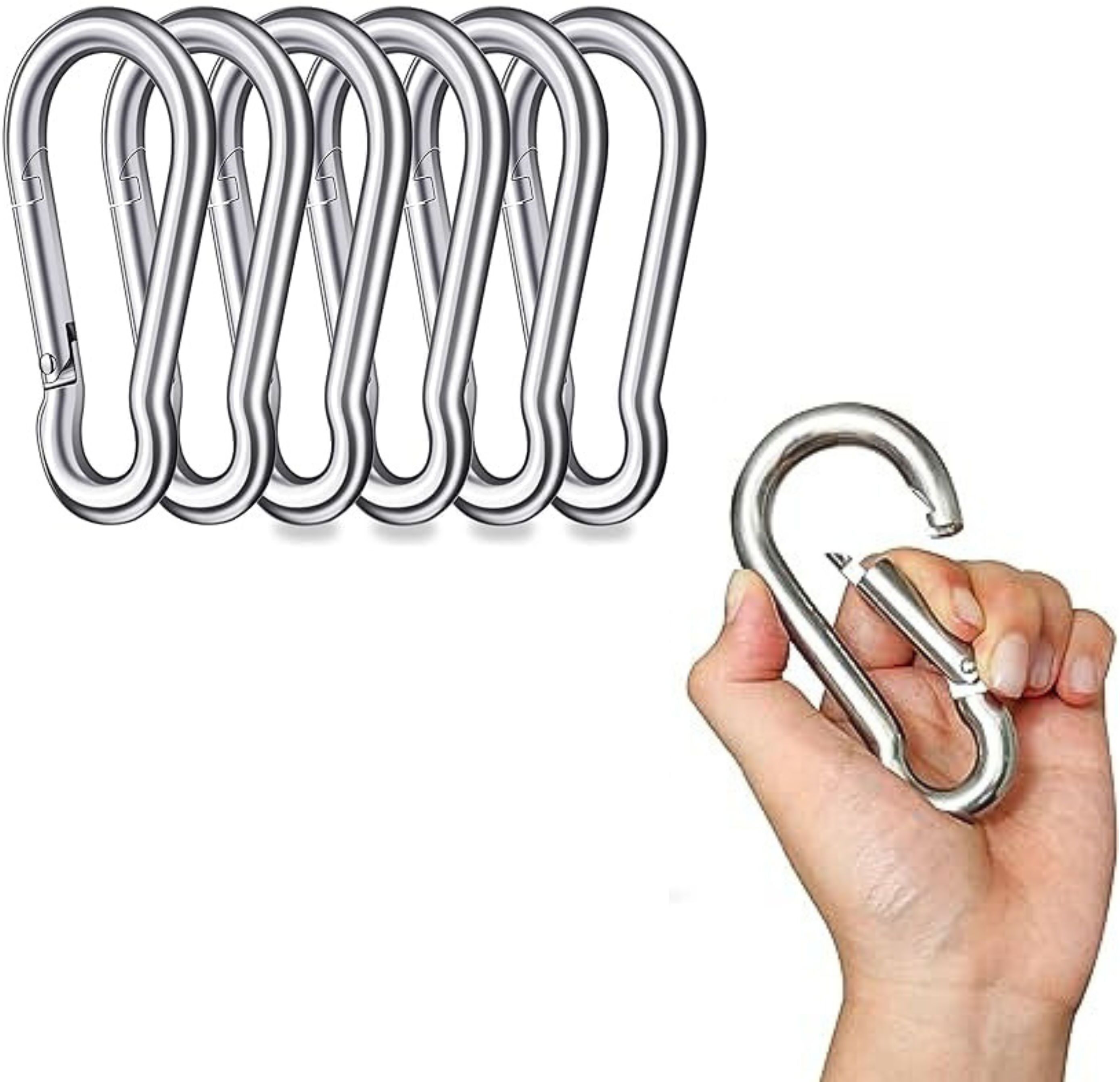 3 Inch Stainless Steel Spring Snap Hook Carabiner/Hook Swing Connector Set of 6 Locking Carabiner-image-21