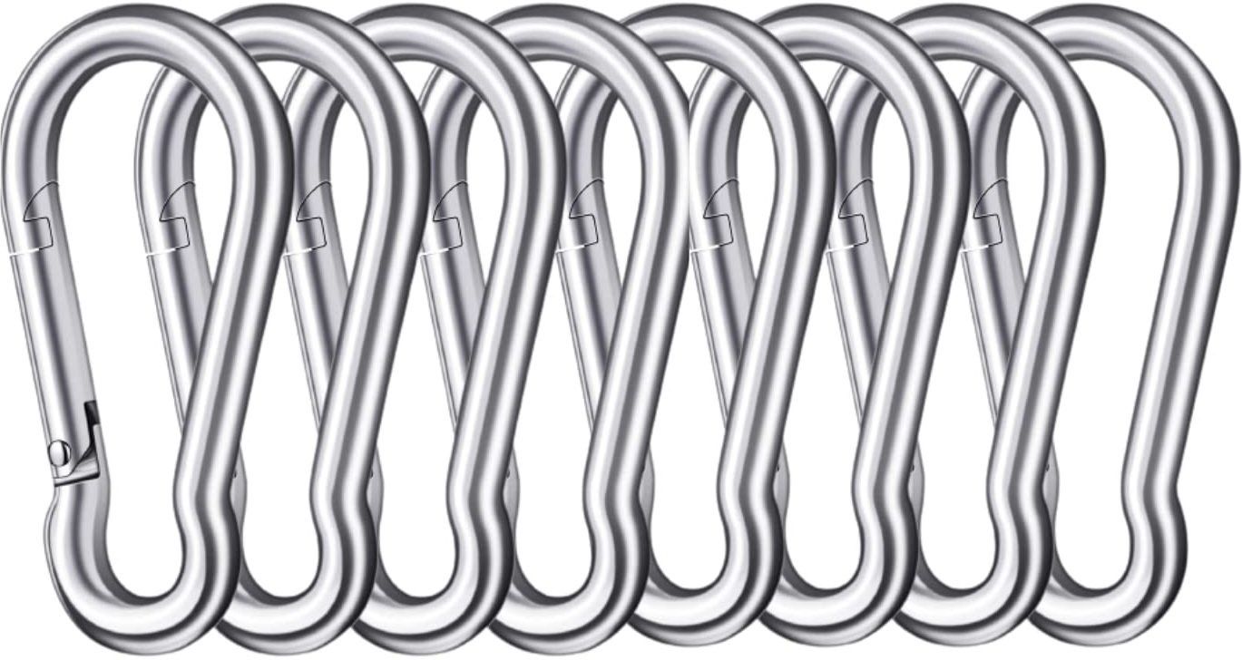 Heavy Duty 8MM- 304 Stainless Steel Snap Hook for Hiking, Lock Camping Set of 8 Locking Carabiner-image-20