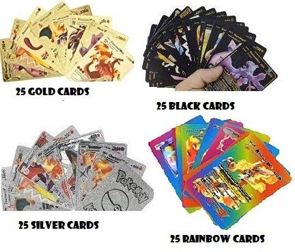 Poikemon 25 Gold,25 Black,25 Silver & 25 Rainbow .V GX EX Cards-image-45