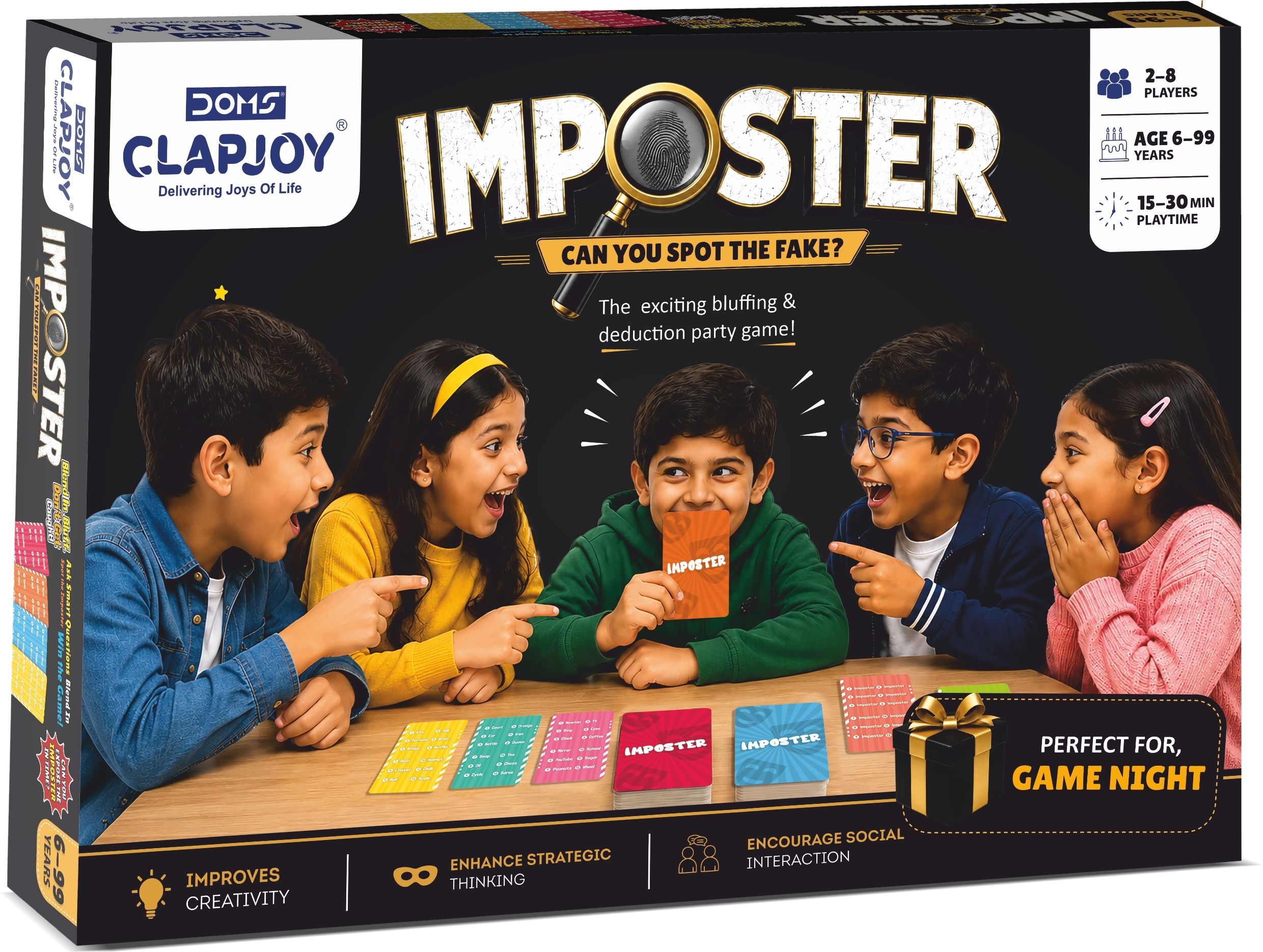 clapjoy Imposter Bluffing & Deduction Party Card Game, 80 Laminated Cards For Kids-picture-29