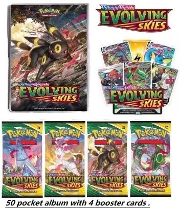 Pokemon 50 Pages Album with 4 PCS Evolving Skies Booster Packs-image-34