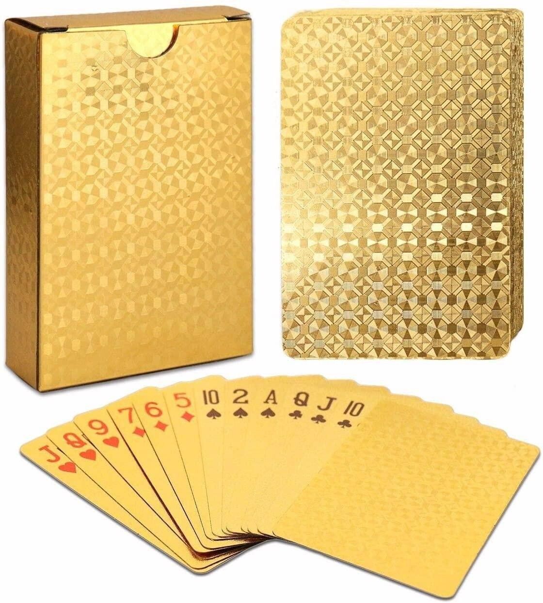 24 K Gold Plated Poker Playing Cards 3 Patti Table Games,Golden Foil Casino Grade Deck of Playing Cards : 100 Dollar Design/Best Gold Plated Card 100 Dollar -Gold 24K Gold Plated Standard Sized Playing Cards/Poker Playing Card American Dollar-image-1