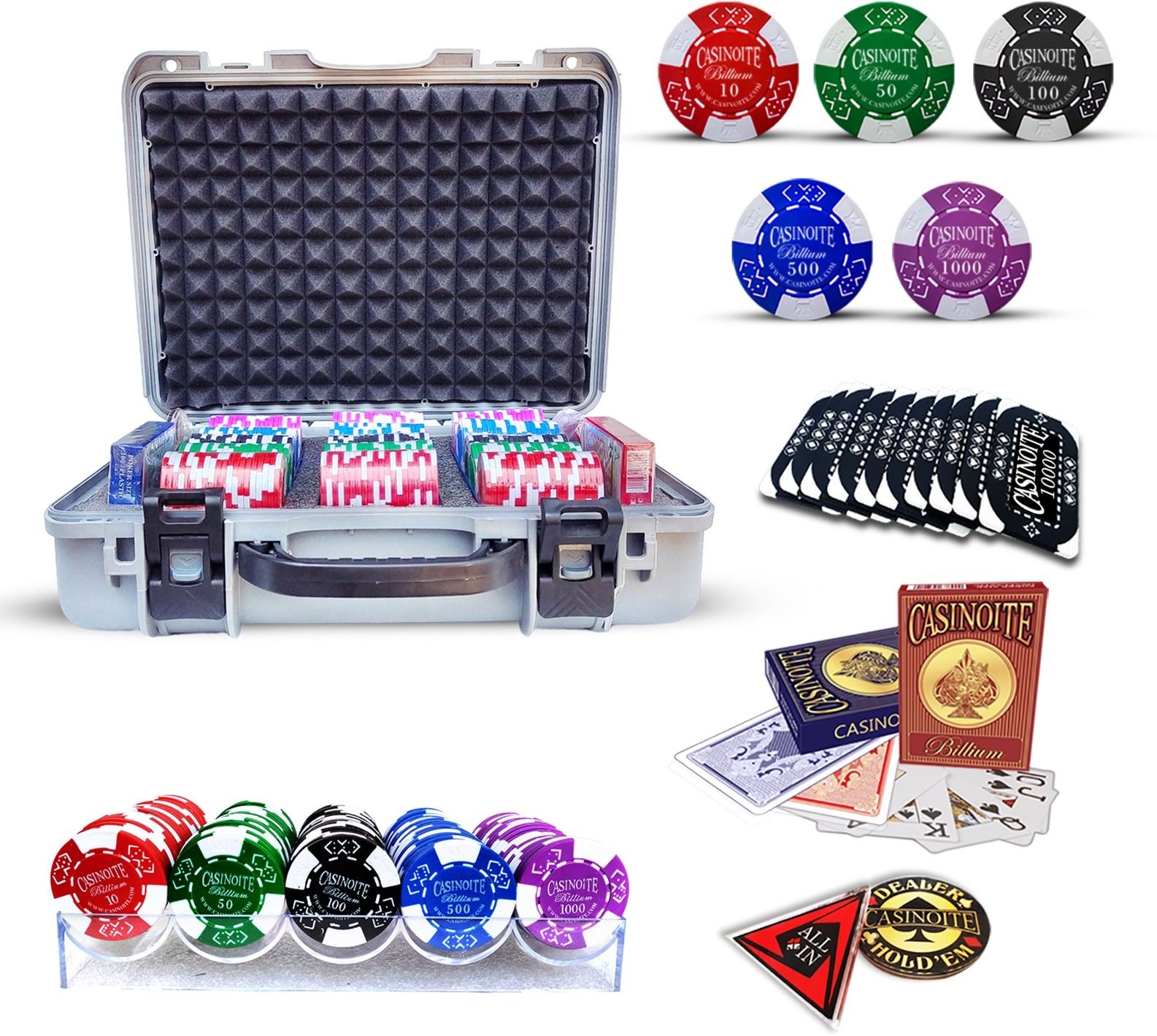 Billium Clay 300 Poker Chips Set with Bricks Silver Case-image-2