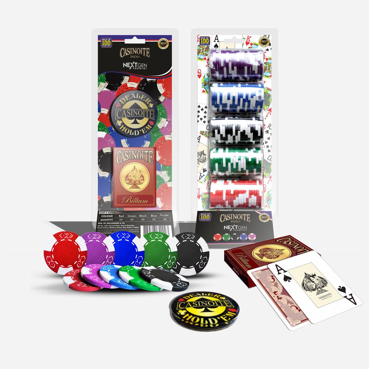 casinoite Billium 100 Poker Playing Cards Chips Set Without Denomination (Red)-picture-14
