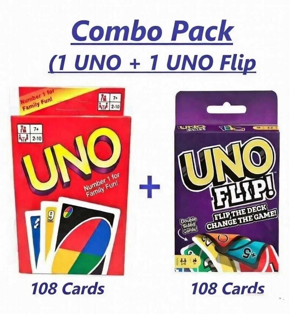 UNO Cards + UNO Flip Combo Pack Card Game for Family Fun and Parties,-image-15