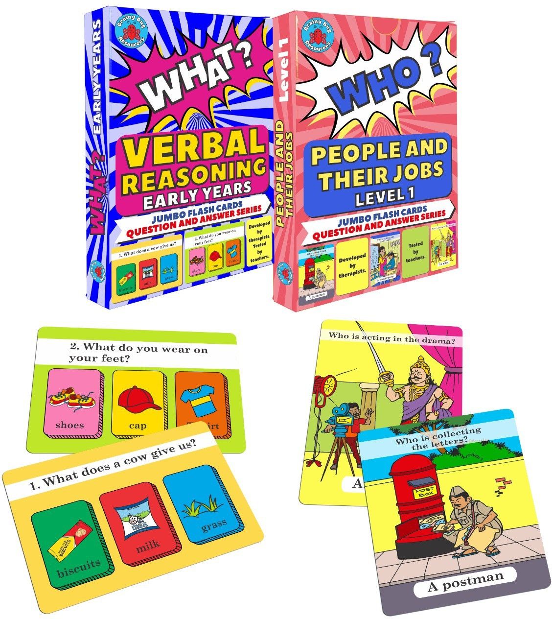 brainy bug resources 60 flashcards, What? and Who? questions; Verbal reasoning and Professions-picture-21