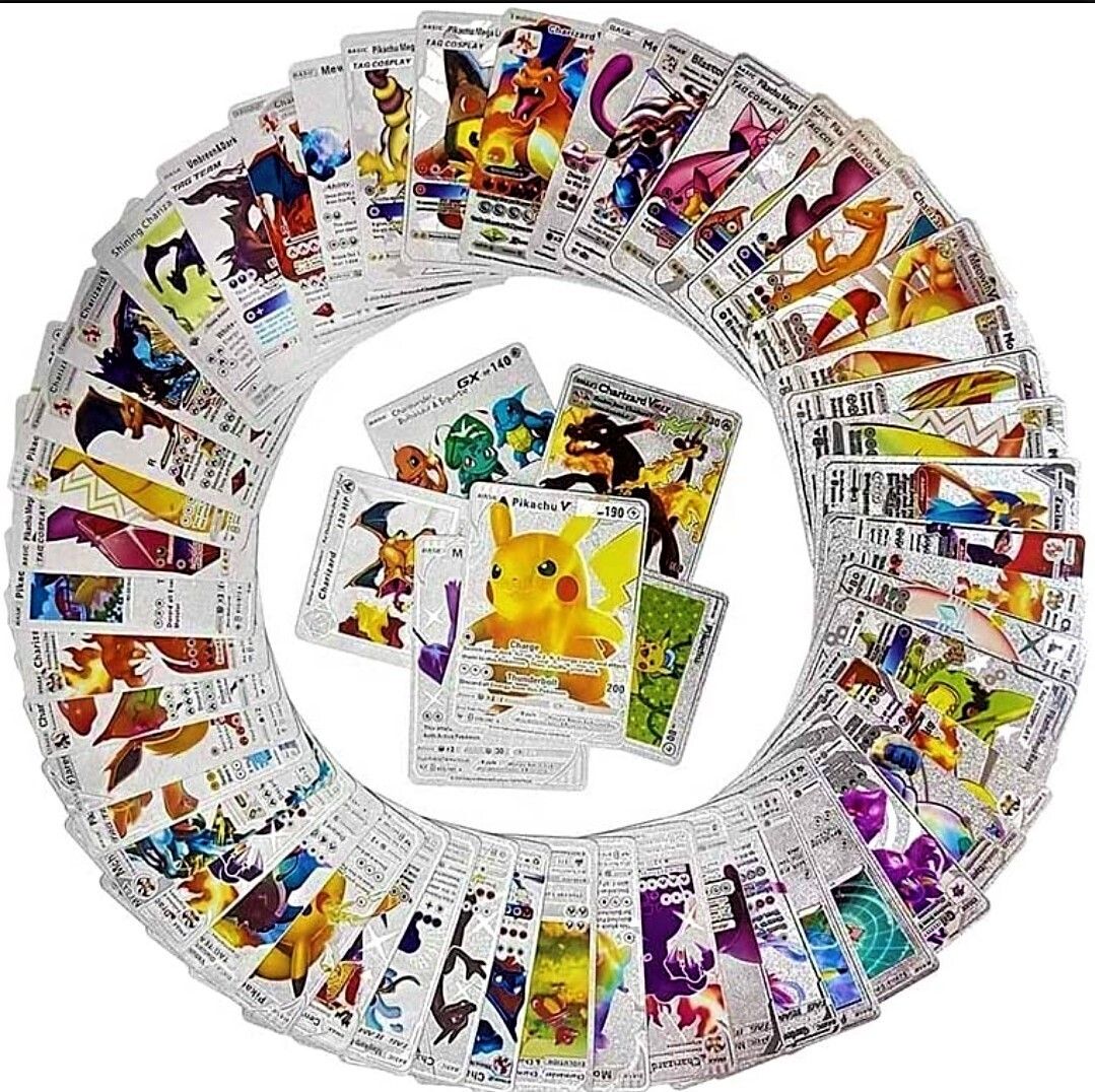 thrifx Pokemonne Cards 110 Pcs Silver Metal Vmax Vx Gx Basic Cards Deck Box-picture-11