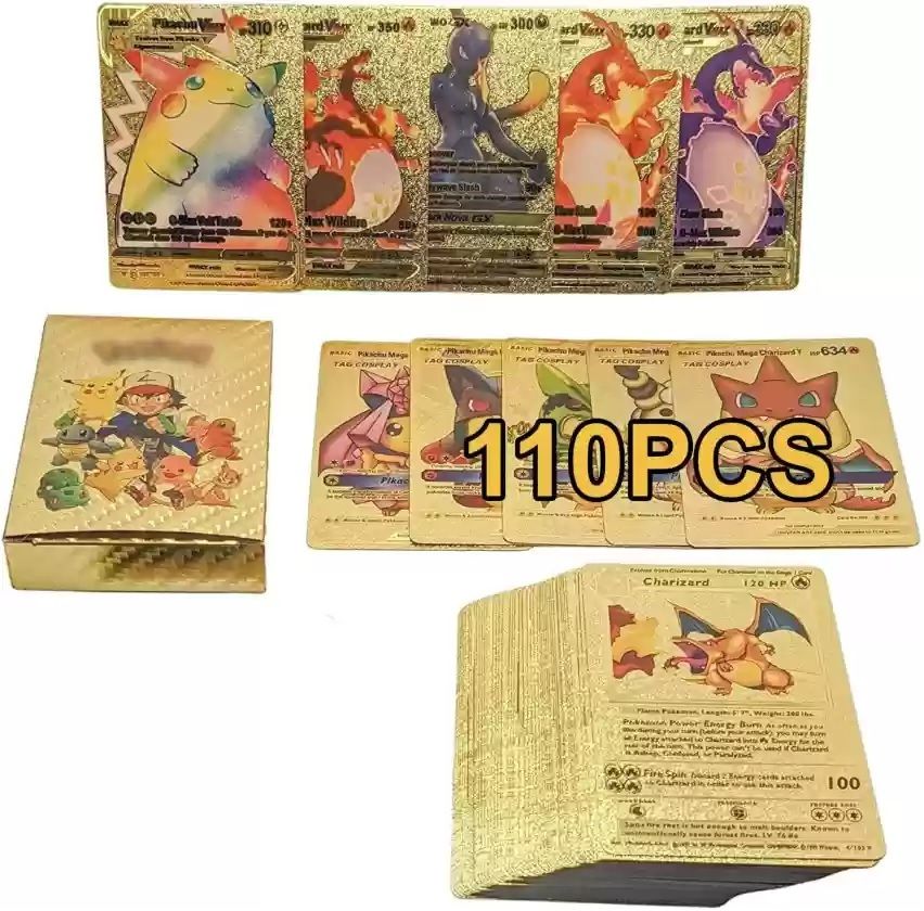 crazybuy Pokemon Gold Foil 110 PCS Card Metal Card Game Anime Battle Pokemon Child Toys-picture-14