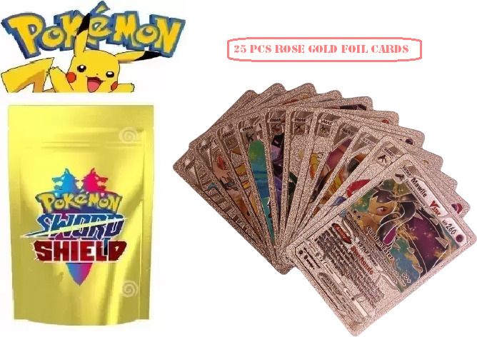 crazybuy Pokemon 25 PCS Rose Gold Foil Cards V Max, V Star, V, GX, EX & Basic Cards-picture-13