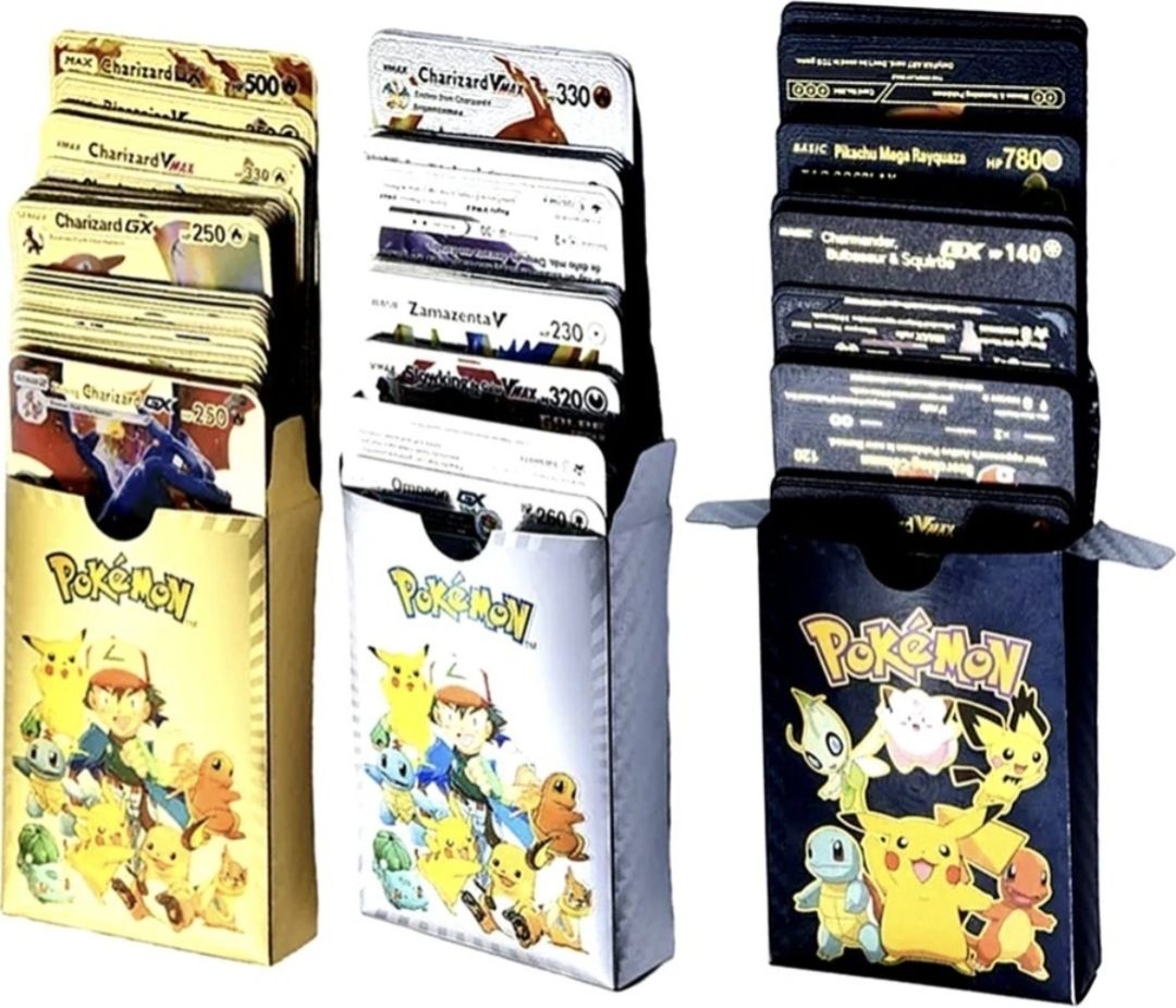 30 Pcs Metal Pokemon Cards Set – 10 Gold +10 Black +10 Silver Pokemon Cards