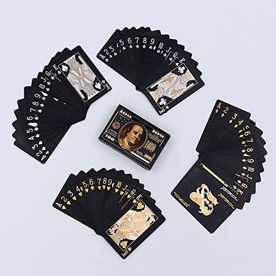 bastex ™ Dollar Playing Cards Waterproof Black,54 Card-Gold Foil Poker Cards pack 2-picture-18