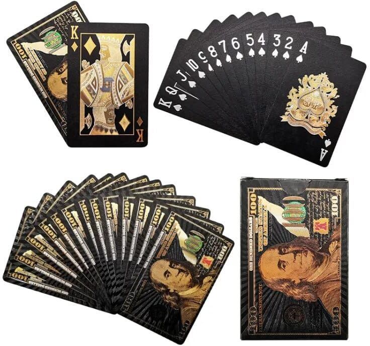 expresscraft Dollar Playing Cards Waterproof Black,54 Card-Gold Foil Poker Cards pack 1-picture-15