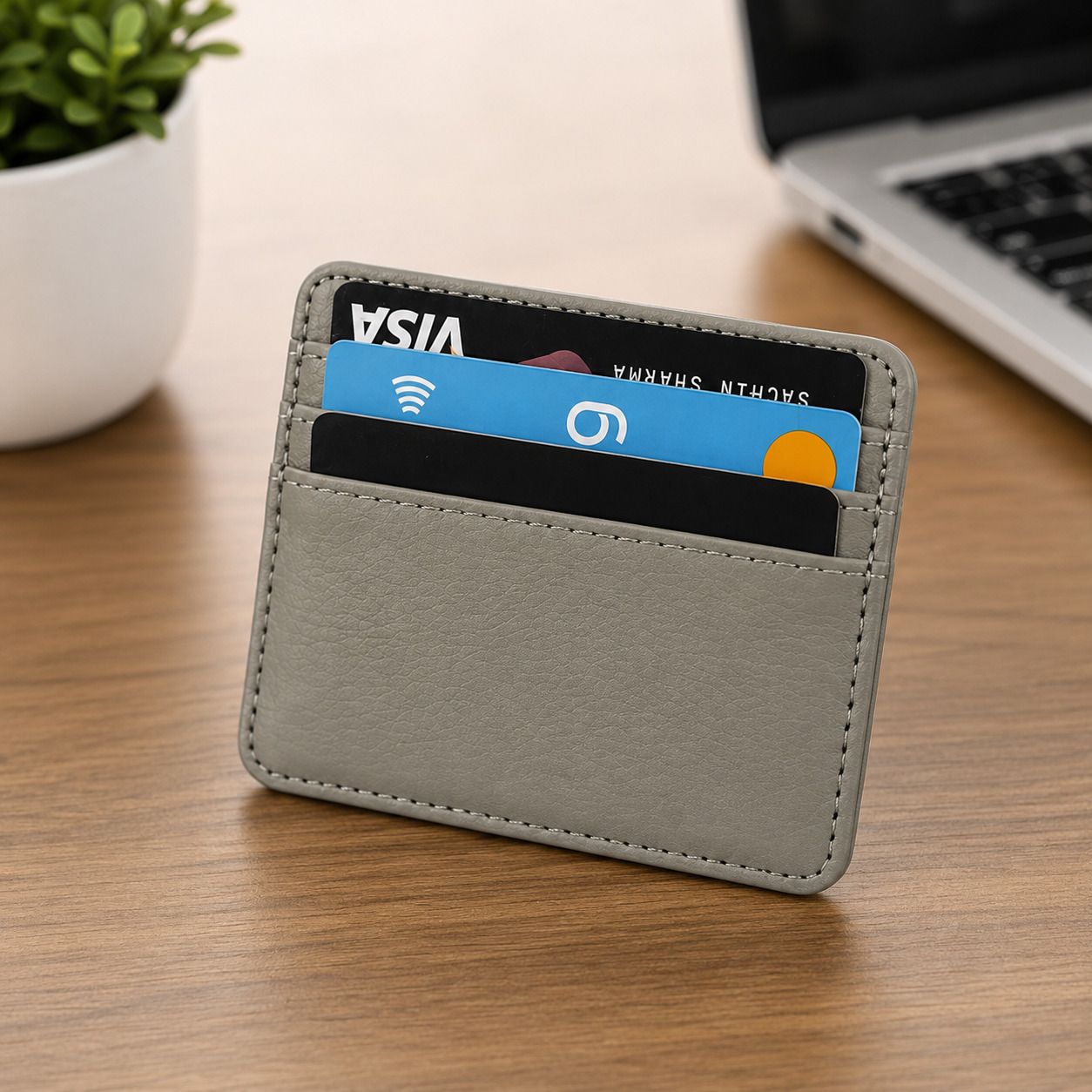 stealodeal Compact Leather Card Holder Wallet for Men & Women, 4 Card Slots & Cash Pocket 4 Card Holder-picture-8