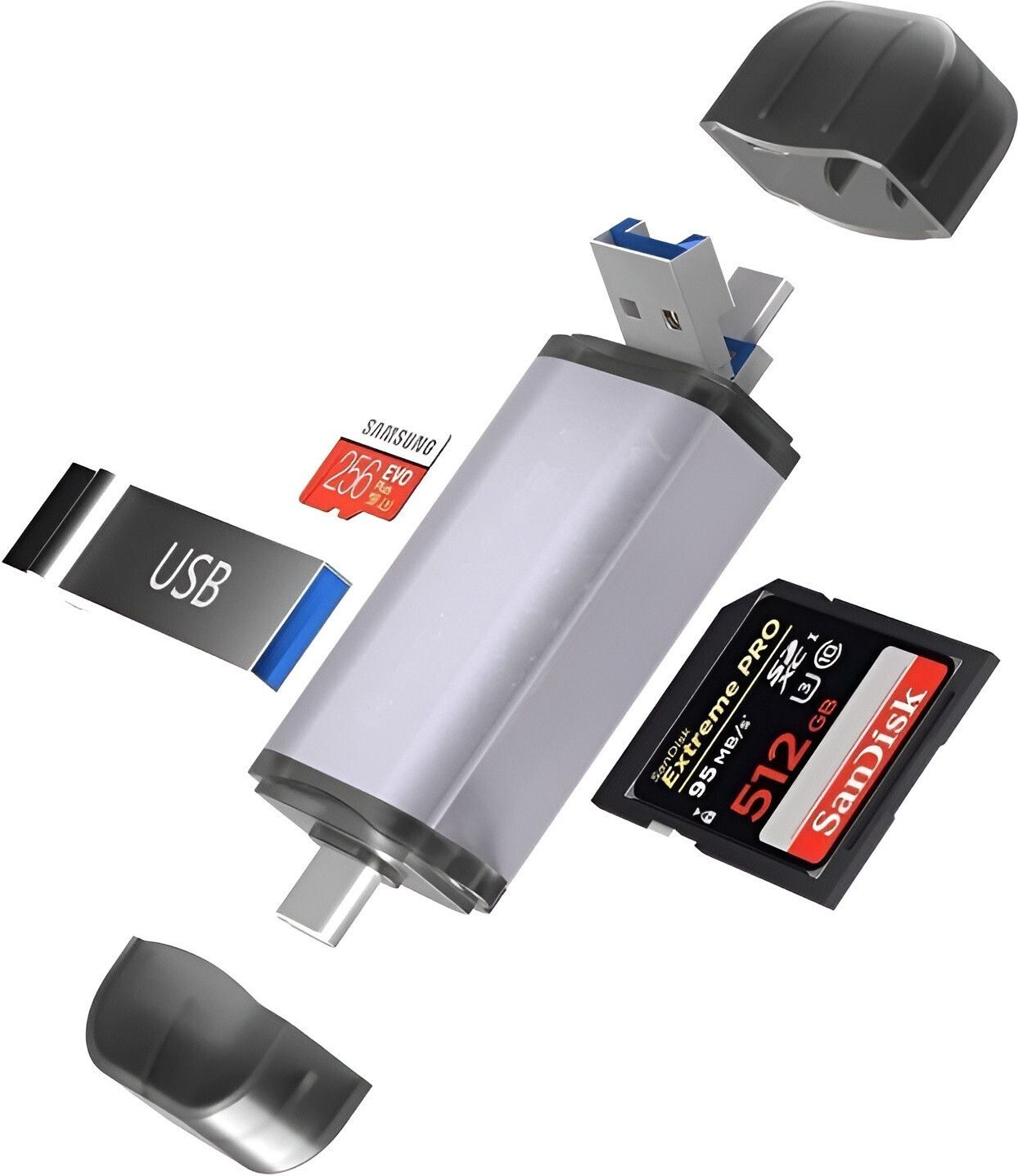 Good One 6 in 1 OTG Card Reader and Hub with Type-C, USB & Micro USB Ports Memory Card Card Reader