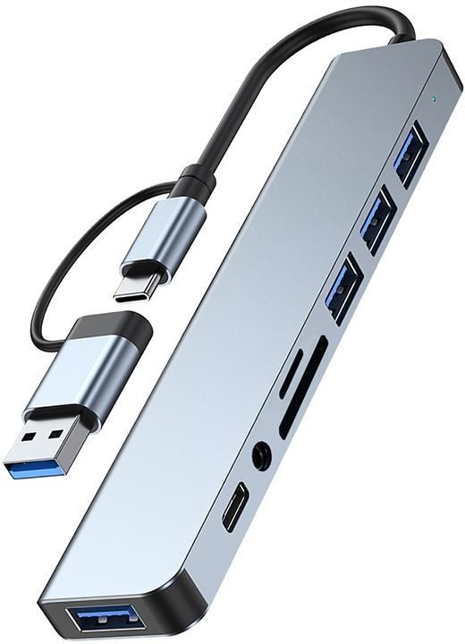 Foxne Point 8 in 1 USB3.0 C Docking Station Smart Aluminium Metal USB Type C Hub Adapter Card Reader-picture-16