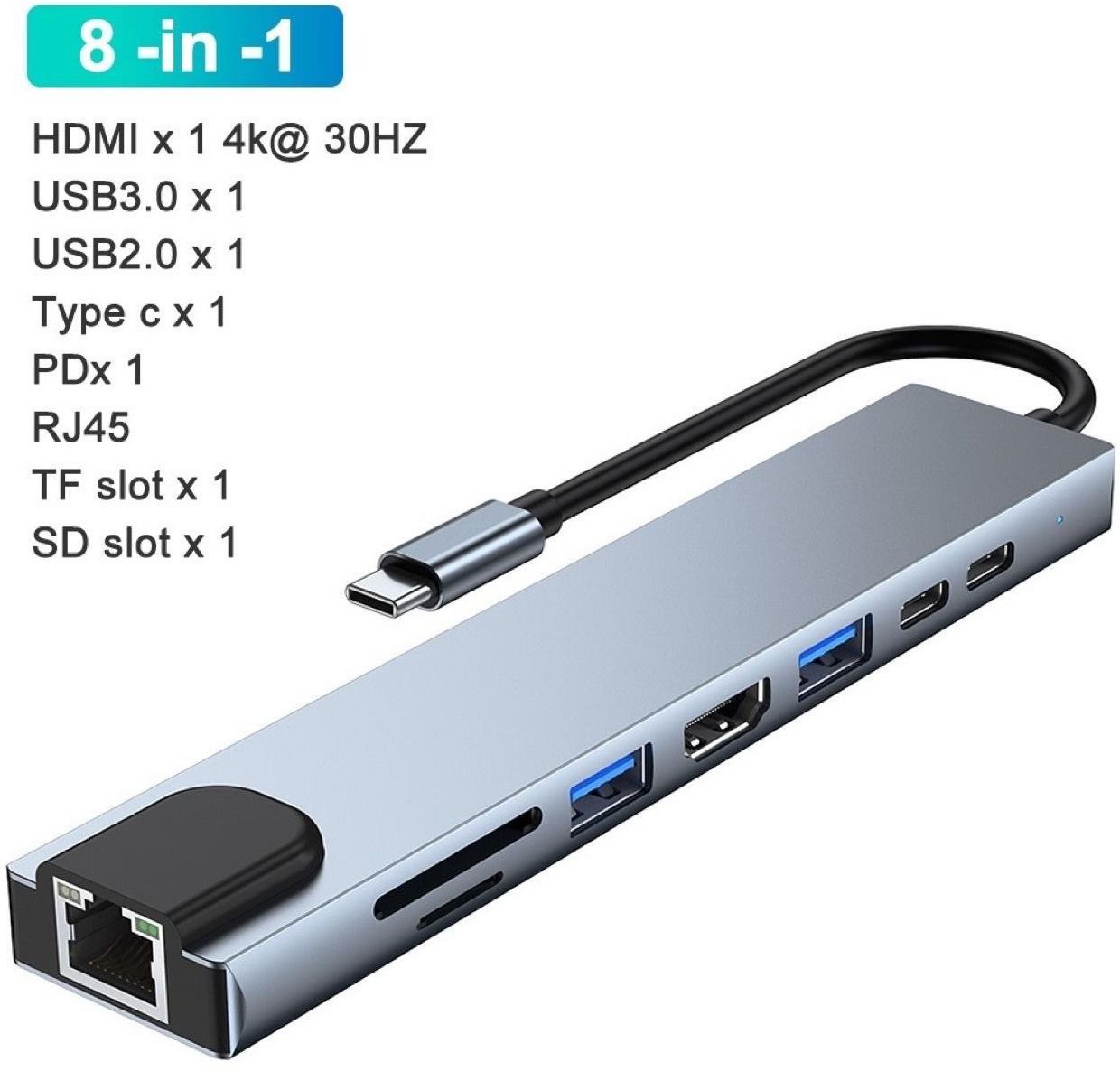 Good One 8-in-1 USB C Hub with 87W PD, 4K HDMI, RJ45, SD/TF Reader Card Reader-image-21