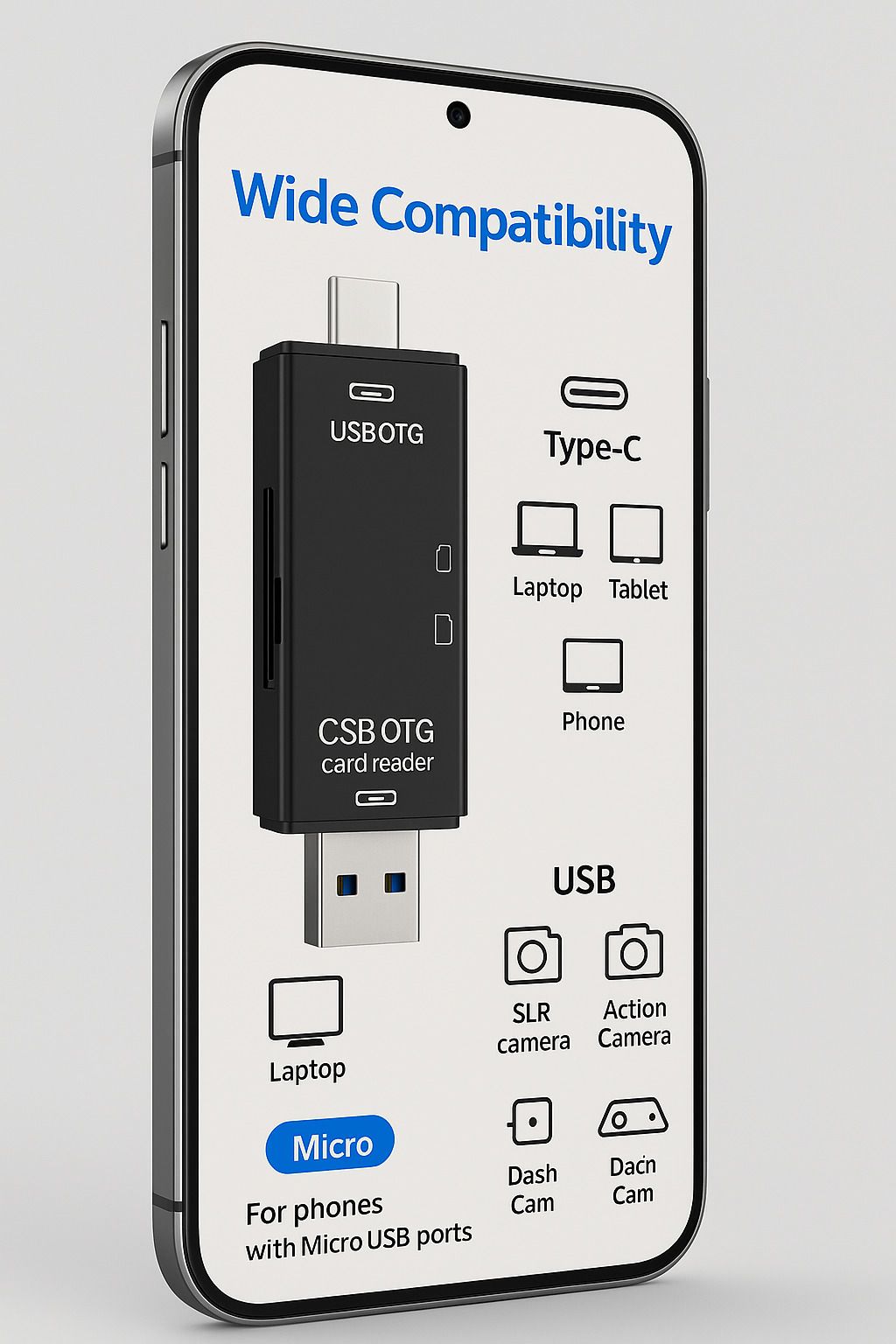 Inner All in One,OTG Card Reader and Hub with Type-C, USB & Micro USB Ports | Portable Card Reader-picture-40