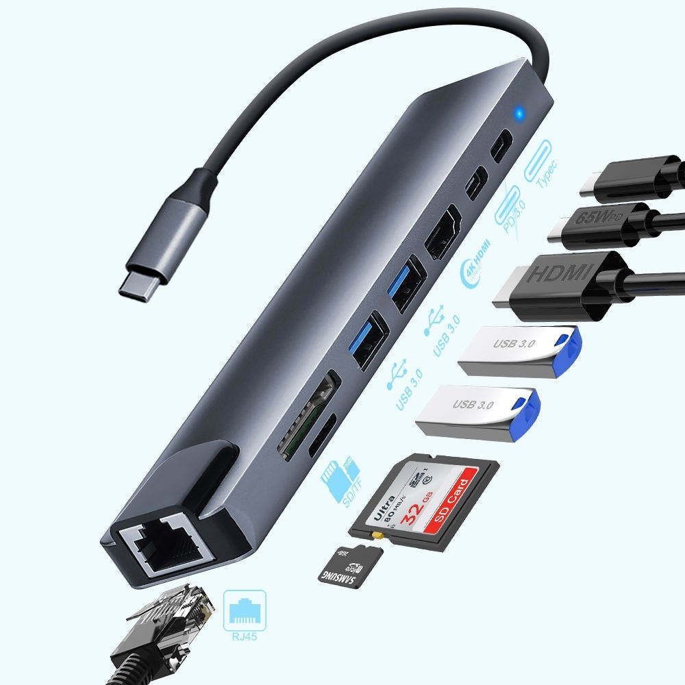 AiFit USB C Expansion Hub with 4K HDMI, Fast Charging, Data & Ethernet Ports Card Reader