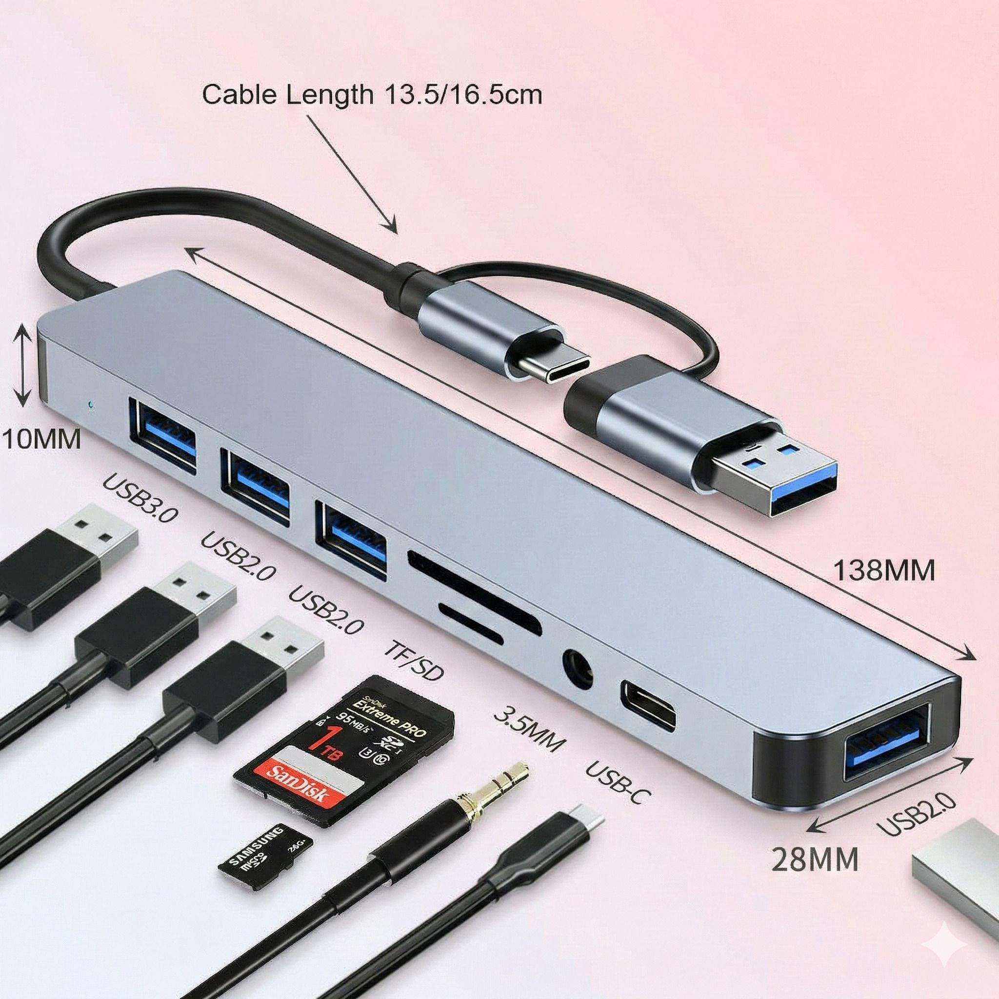 AiFit USB C Multiport Adapter with USB 3.0, SD/TF Reader & 3.5mm Headphone Jack Card Reader