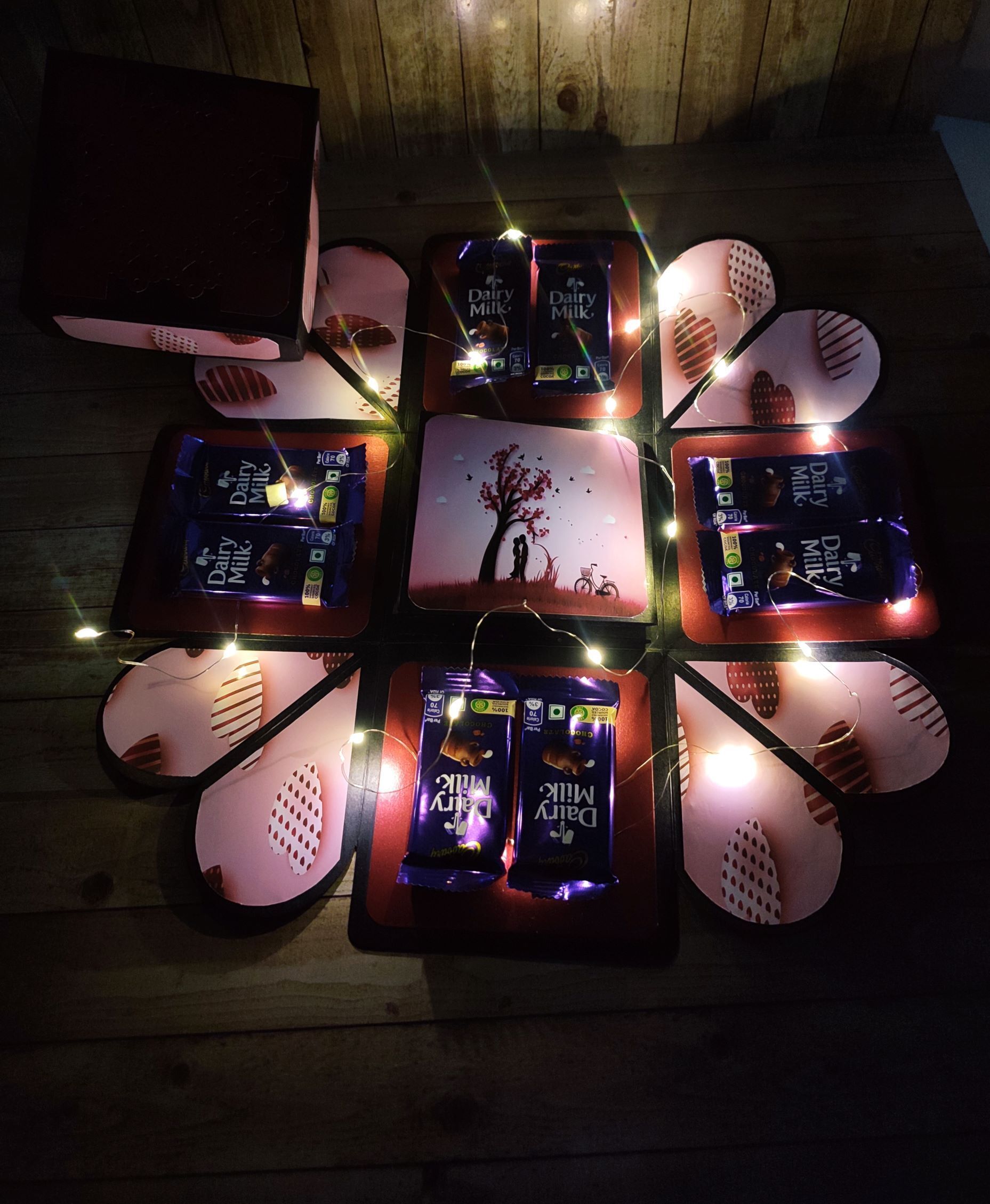 Chocolate Explosion Box,Birthday Gift Include cork light(8 CHOCOLATE EACH 10RS) Greeting Card