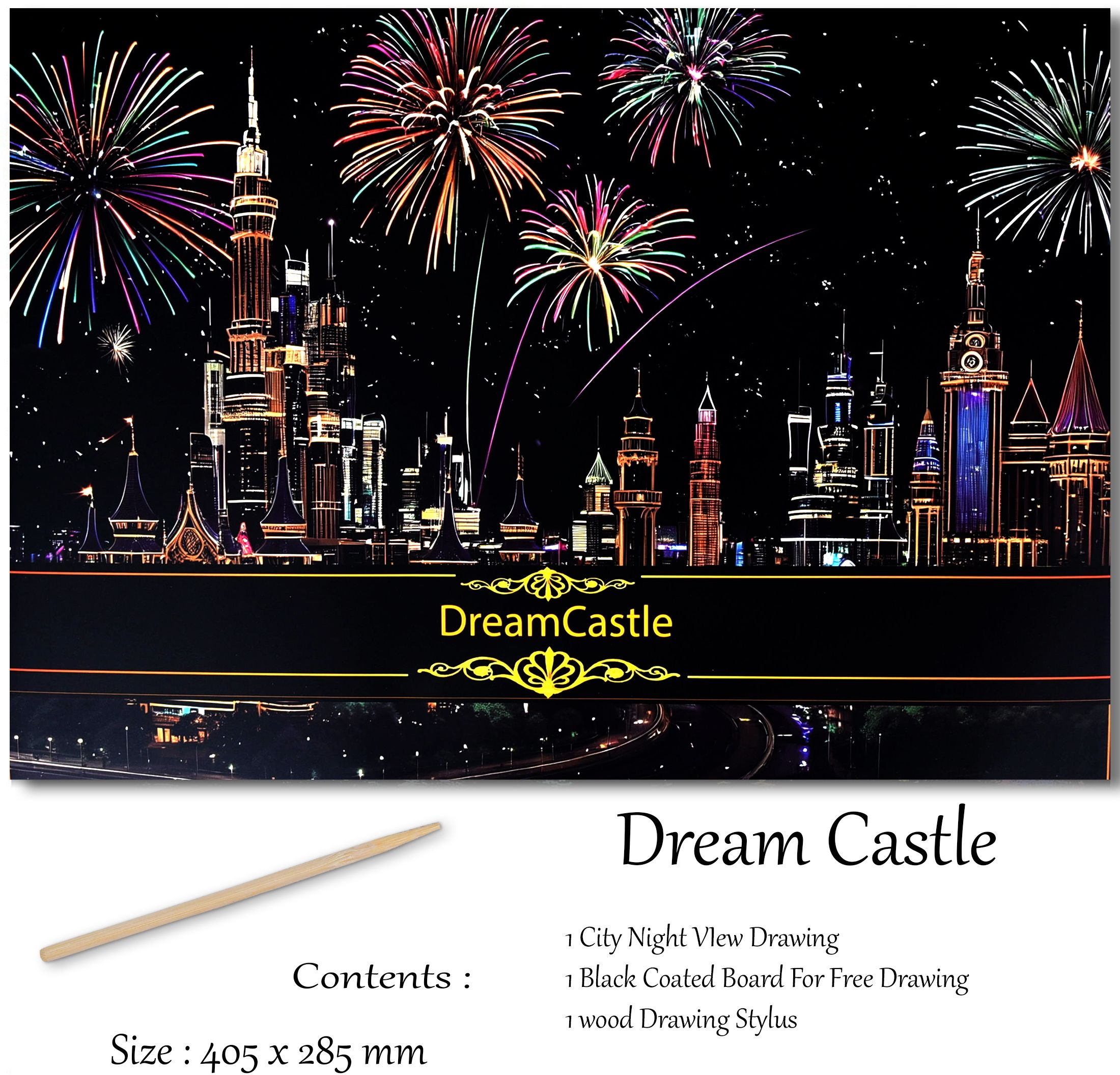 cortina Lago Scratch Coloring Postcard Fireworks / Set of 4 / 1 Scratch Stylus Greeting Card-picture-24