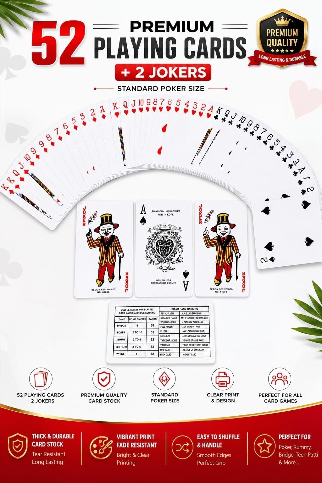 Premium Club Quality Playing Cards Deck | 52 Cards + 2 Jokers Smooth Finish Business Card-image-14