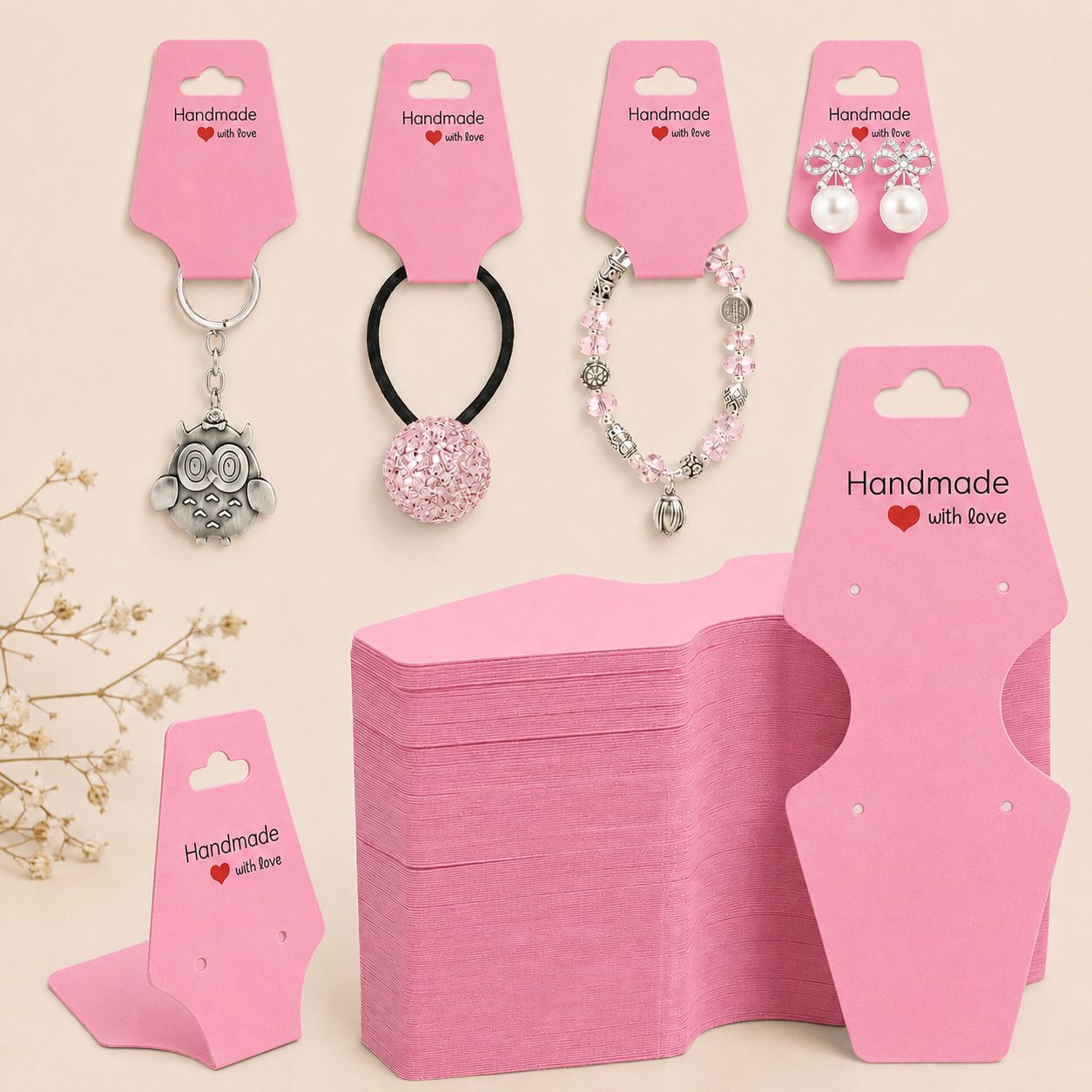 festiko Jewellery Display Cards, 350 GSM Foldable Earring Holder Cards, Pink, 50 PCS Business Card-picture-25