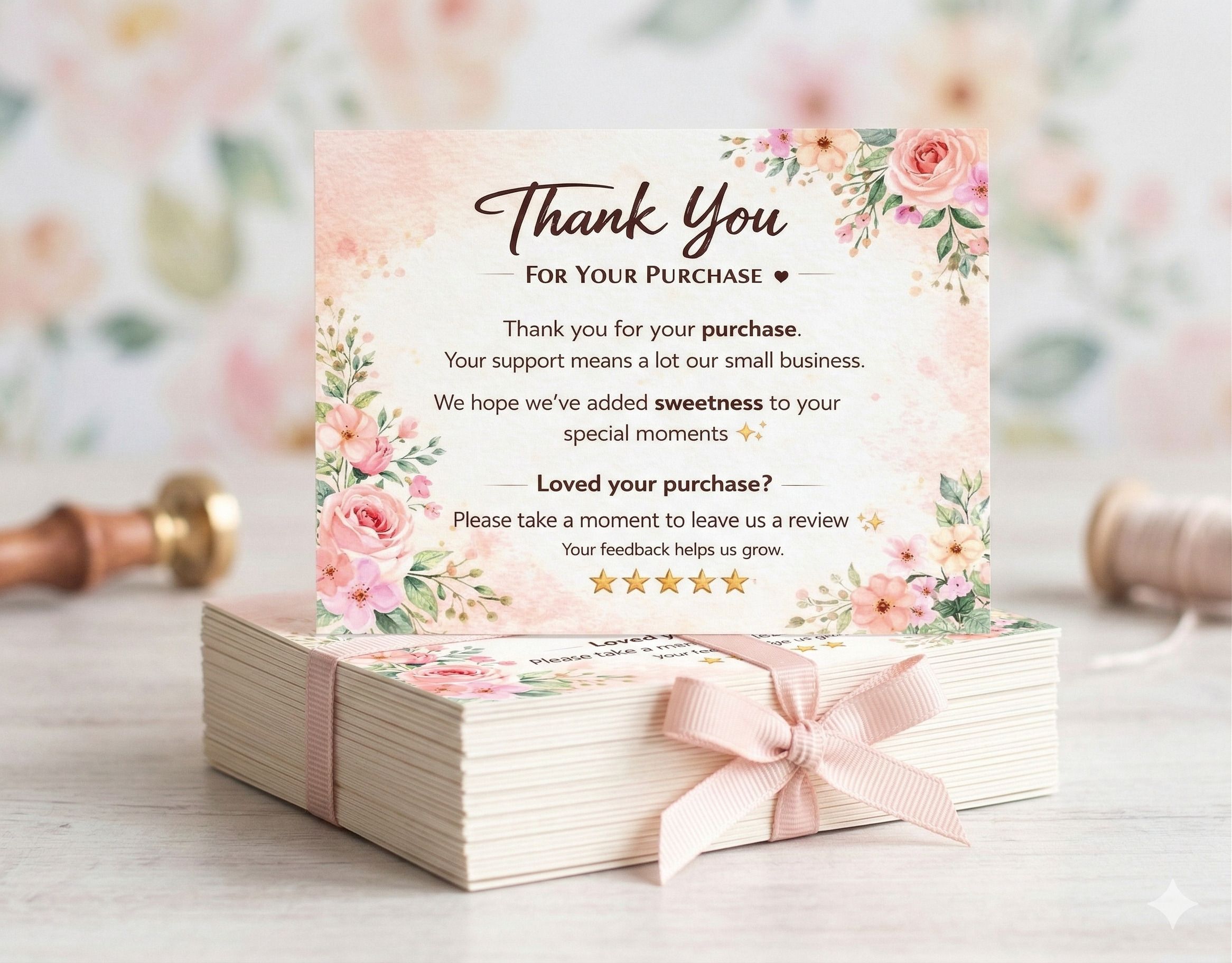 Floral Thank You & Review Request Cards for Small Business Greeting Card-image-16